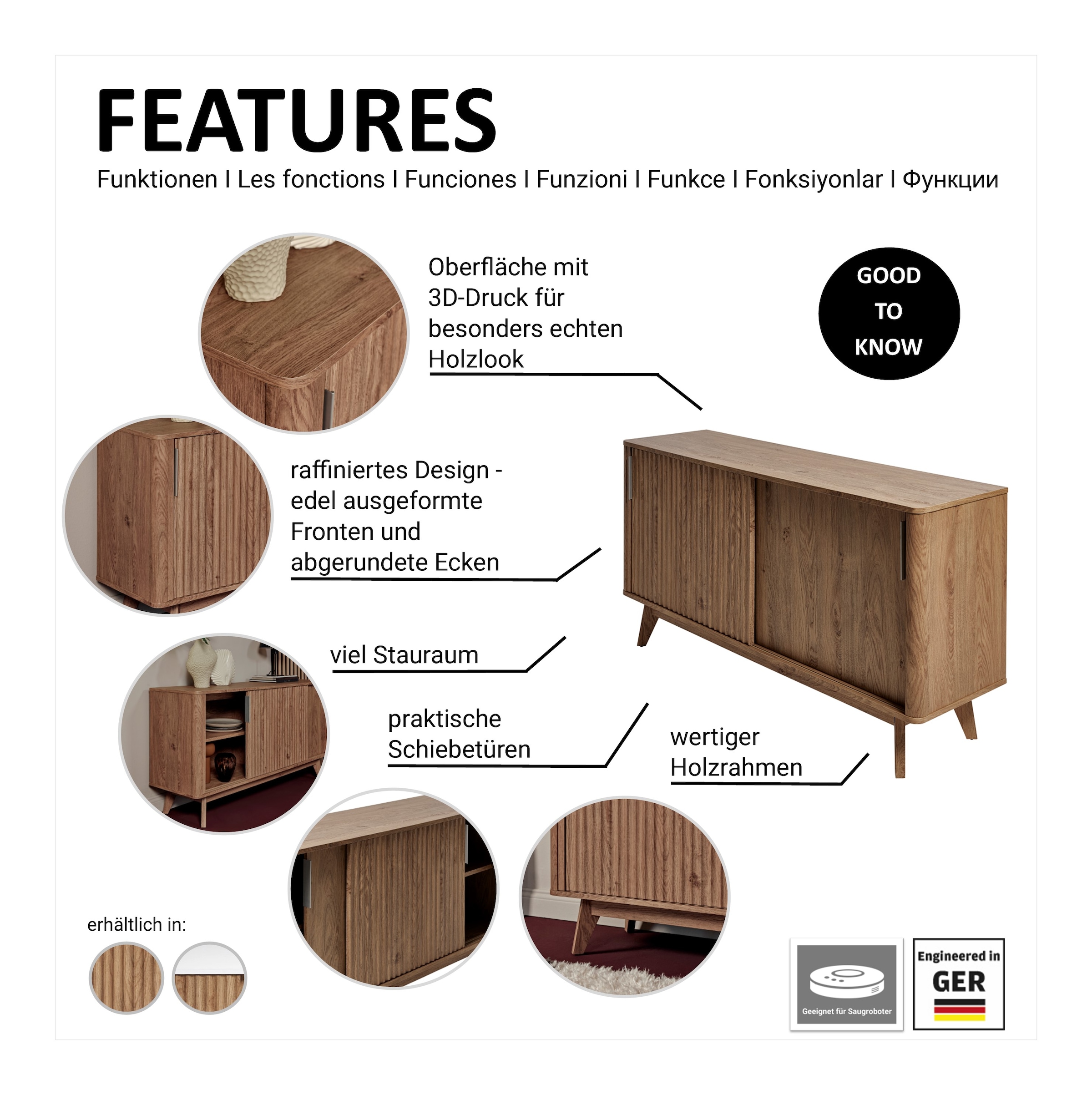 Jahnke Sideboard »WAVE SBS 145«, (1 St.), Retro-Stil, mit 2 Schiebetüren, ca. 148 cm