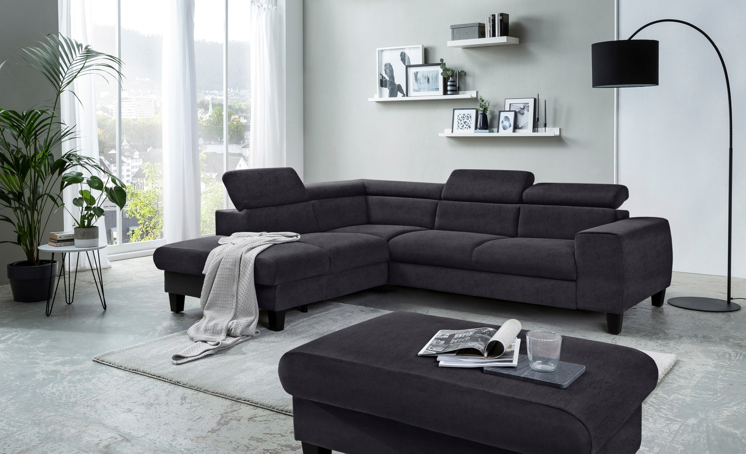 COTTA Ecksofa »Morven L-Form mit Kopfteilverstellung«, wahlweise mit Bettfunktion, Bettkasten & Wireless-Charger