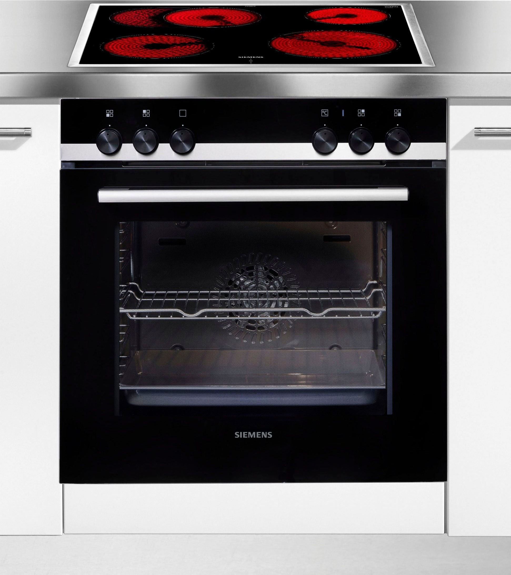 SIEMENS Elektro-Herd-Set »HE510ABR2« Set, mit 3D-Heißluft edelstahlfarben/schwarz Zweikreiskochzone 21 cm und Bräterzone