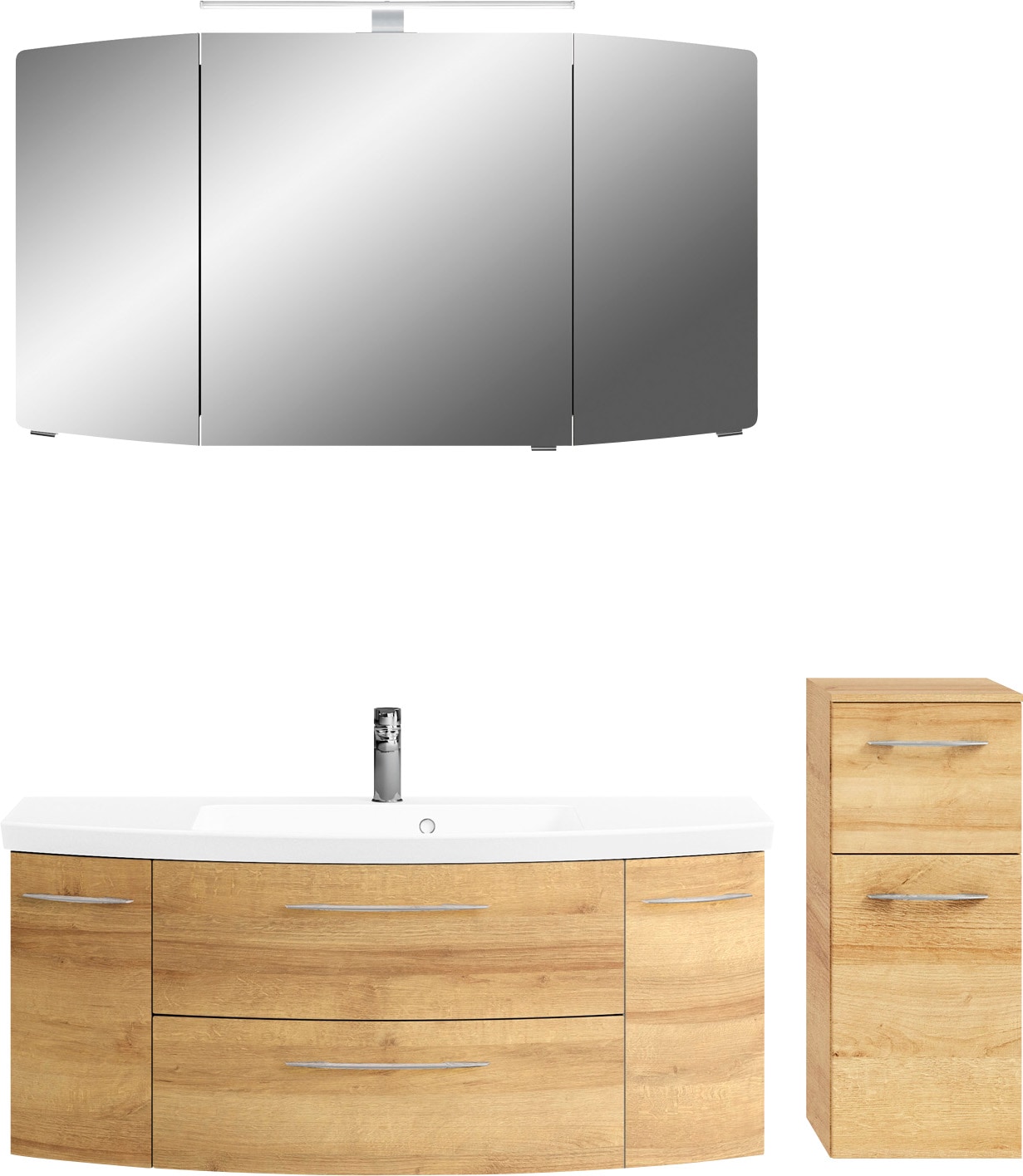 Saphir Badmöbel-Set »Cassca Sprint 3-teilig Mineralmarmor-Waschtisch mit LED-Spiegelschrank« 4 Stk. tlg.