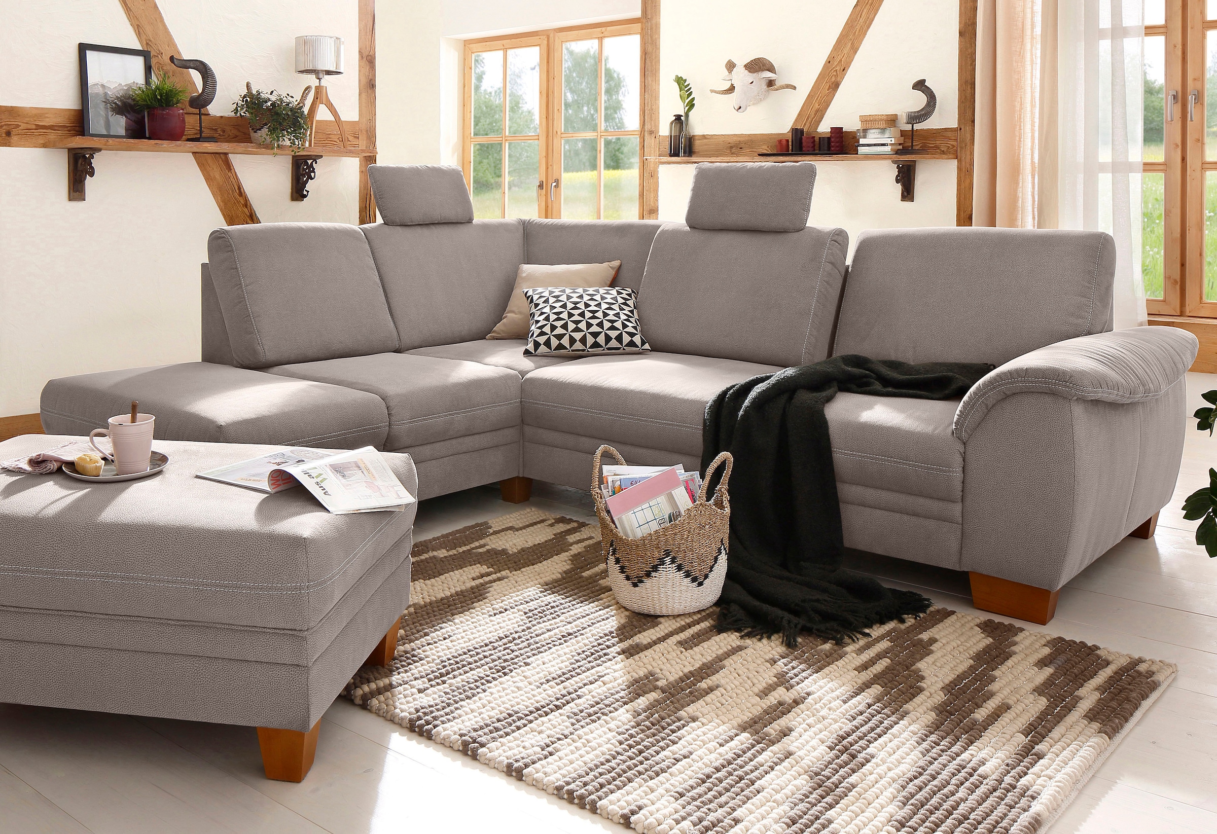 Home affaire Ecksofa »Husum L-Form« mit Sitztiefenverstellung, Federkern-Po günstig online kaufen