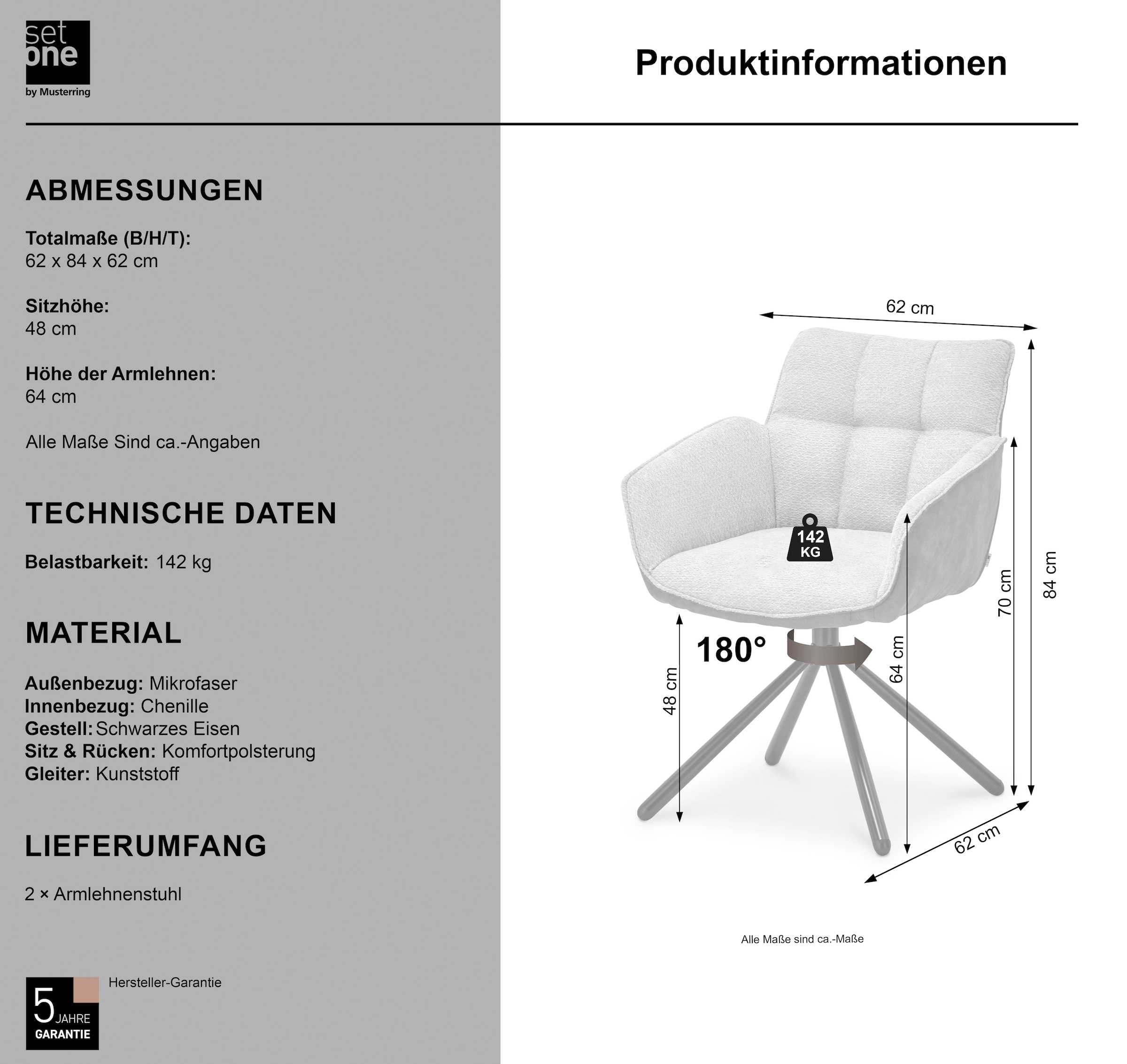 set one by Musterring Esszimmerstuhl »Frisco-B« (Set) 2 Stk.Bezug innen Chenille und außen Microfaser, Stativgestell schwarz
