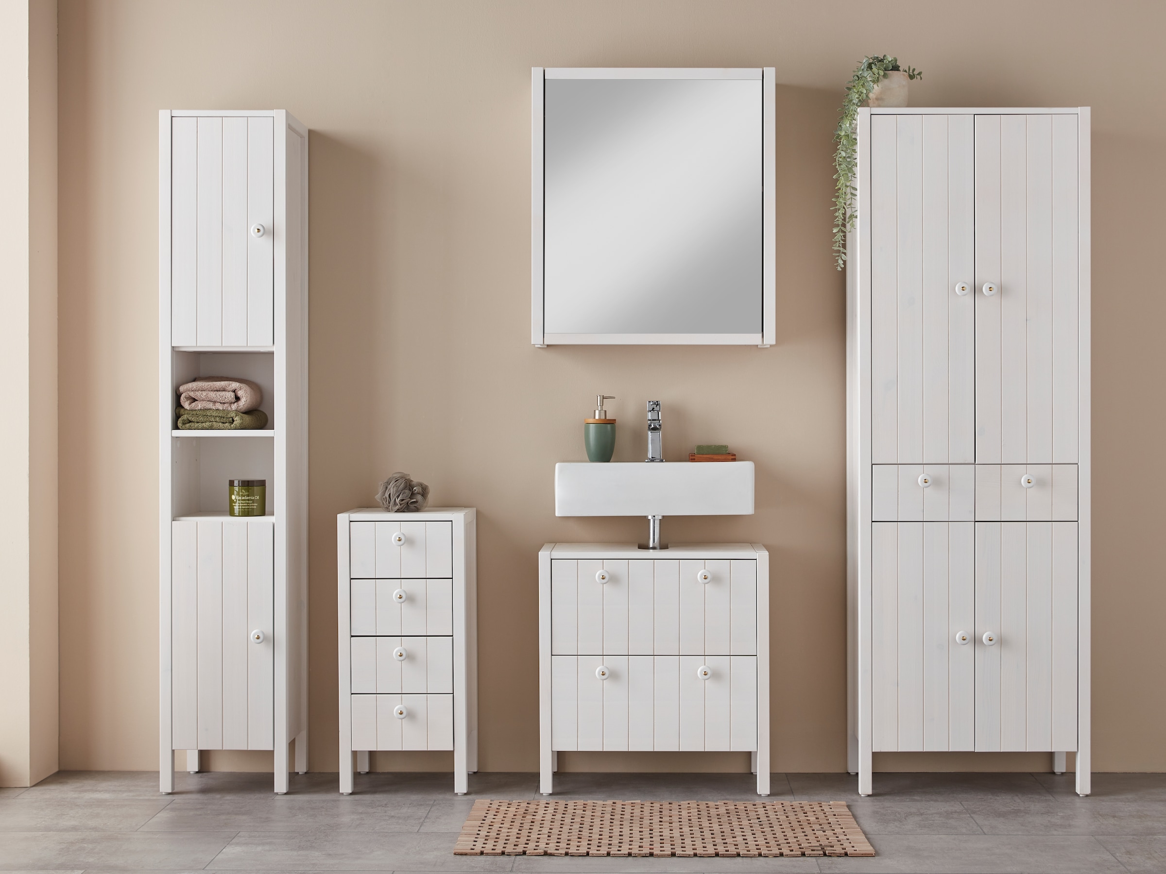 Home affaire Hochschrank »Tina«, Badmöbel, Schrank, Breite 57 cm, Massivholz
