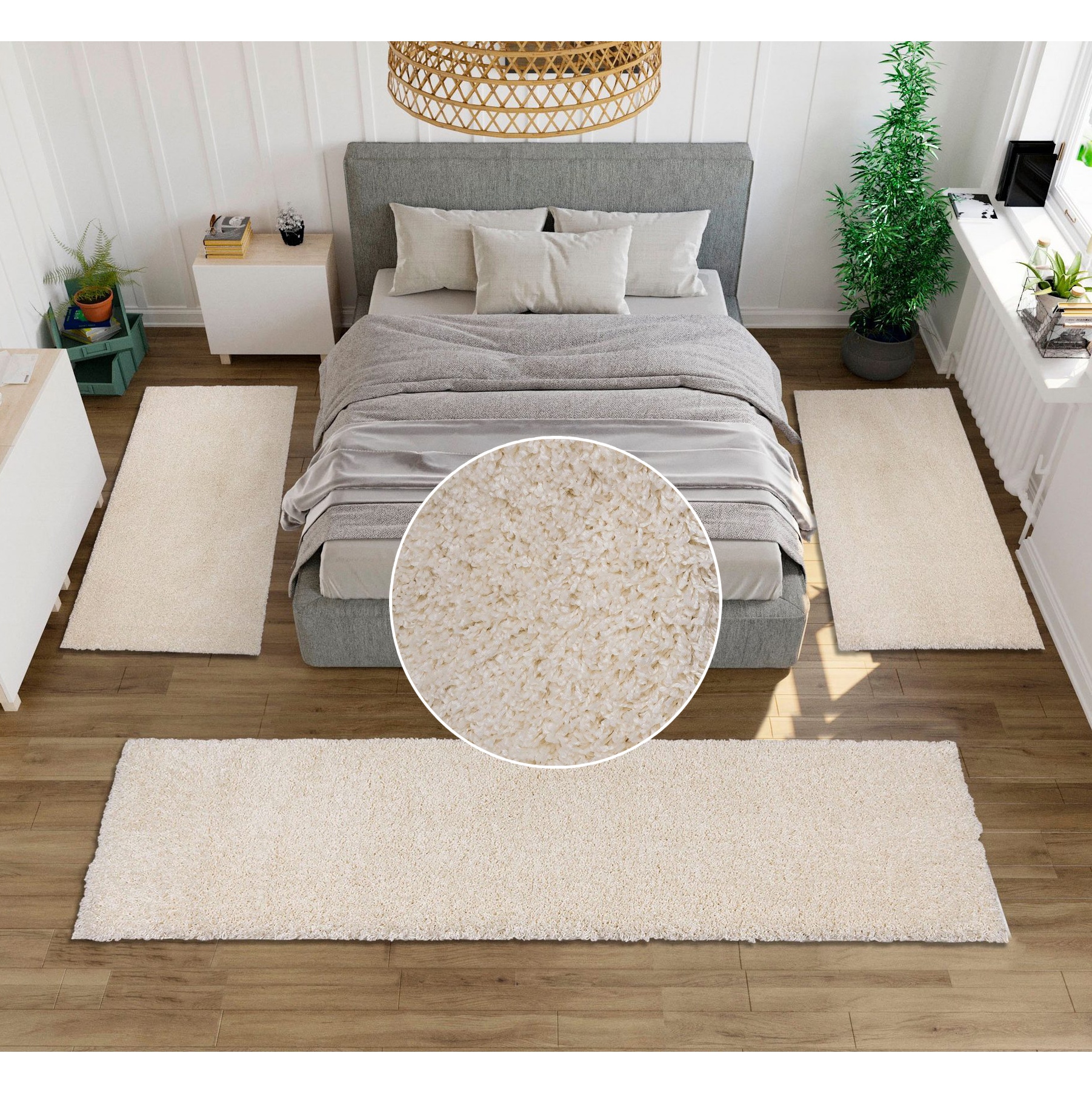 Bruno Banani Bettumrandung »Shaggy Soft« Höhe 30 mm 3 Stk. tlg. gewebt, Uni-Farben, besonders weich, Bettvorleger, Läufer-Set