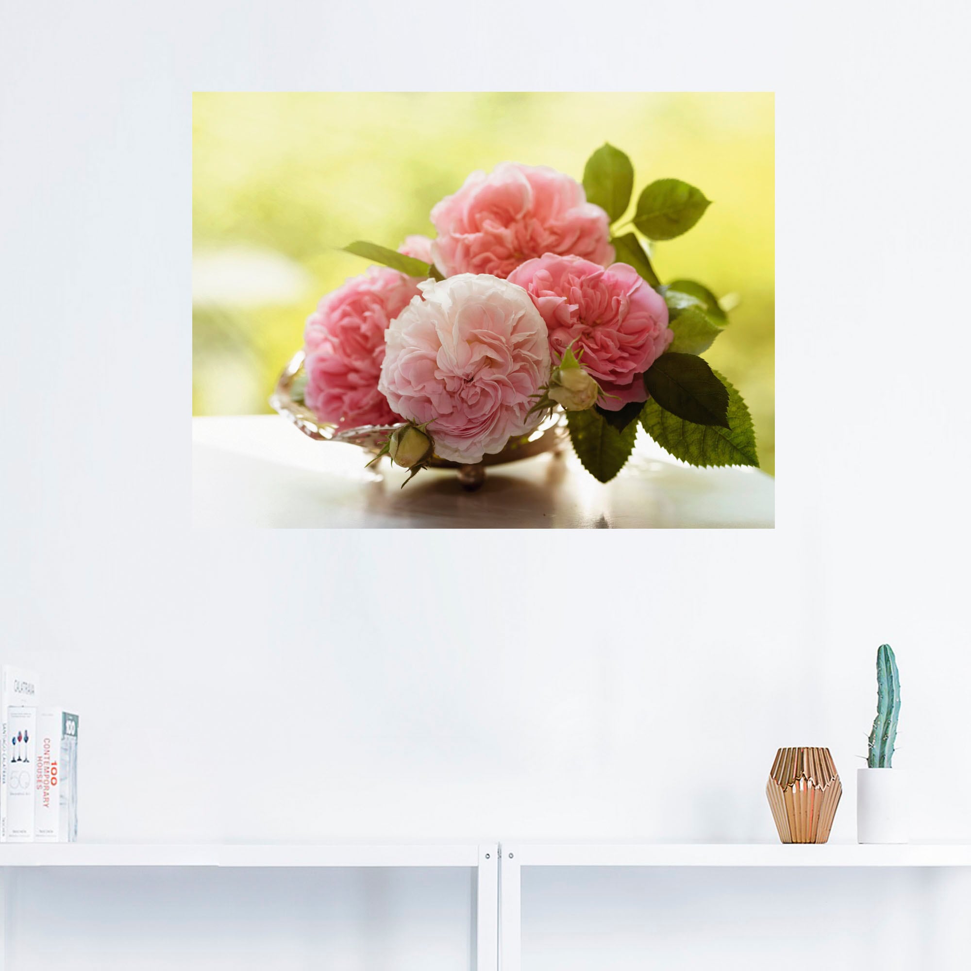 Artland Wandbild »Rosen in Silberschale Stillleben«, Blumen, (1 St.), als L günstig online kaufen