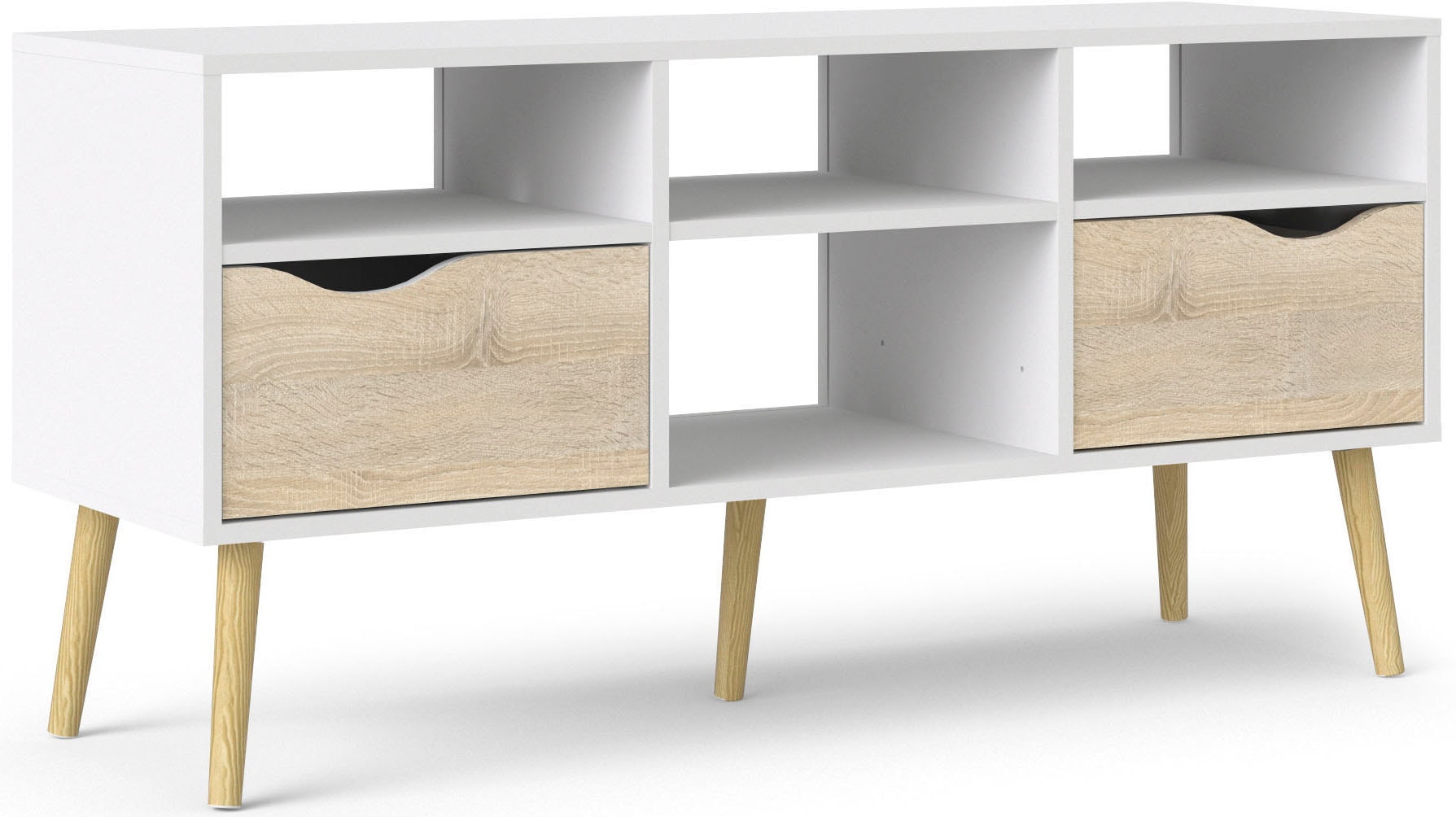 andas TV-Board »Oslo, TV-Möbel, Fernsehtisch, TV-Unit, Media-Möbel,«, TV-Kommode mit 2 Schubladen,4 Fächern, Breite 117 cm, Höhe 57 cm