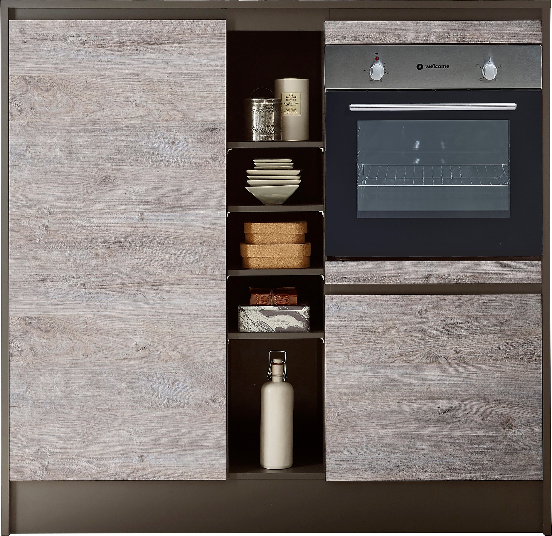 BASIC by Balculina Küchenzeile »Less«, (Set), mit E-Geräten, Breite 210+150 cm