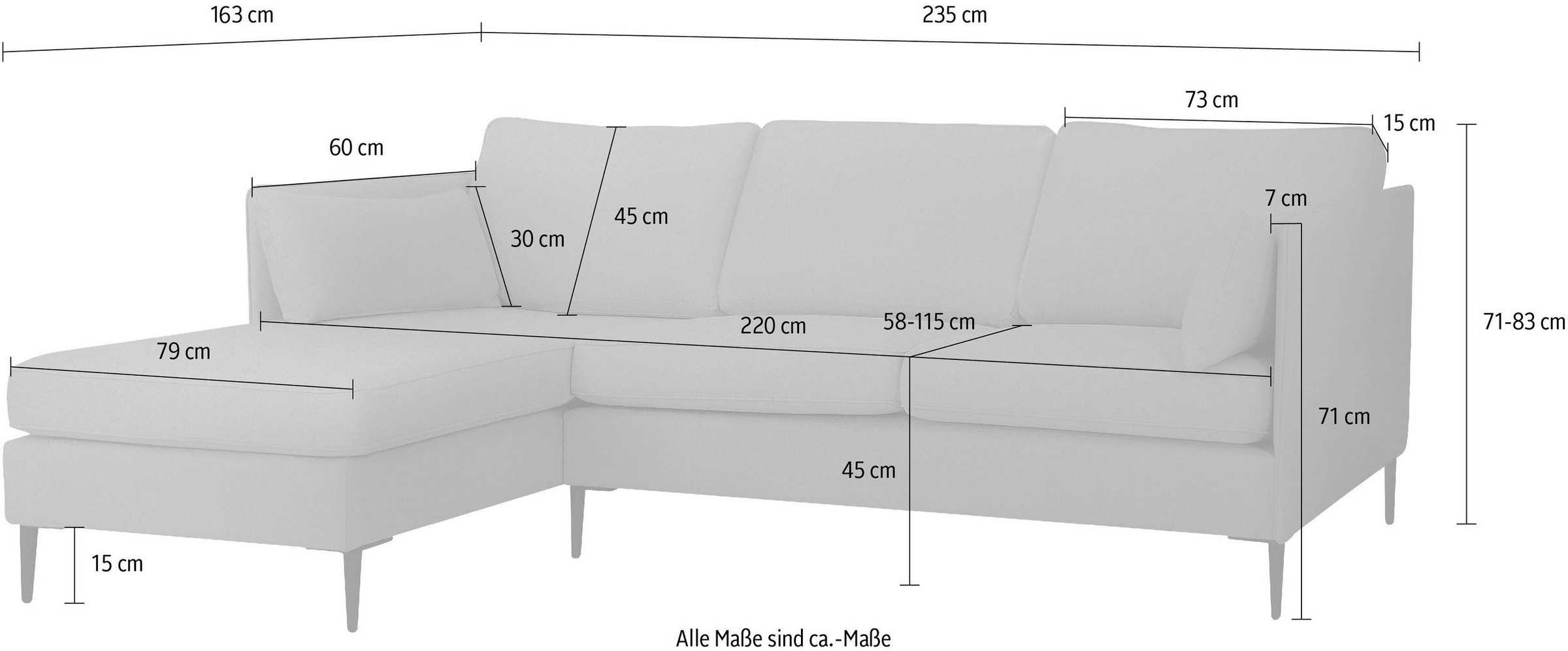 Leonique Ecksofa "Light L-Form", inklusive loser Zierkissen, mit schmalen A günstig online kaufen