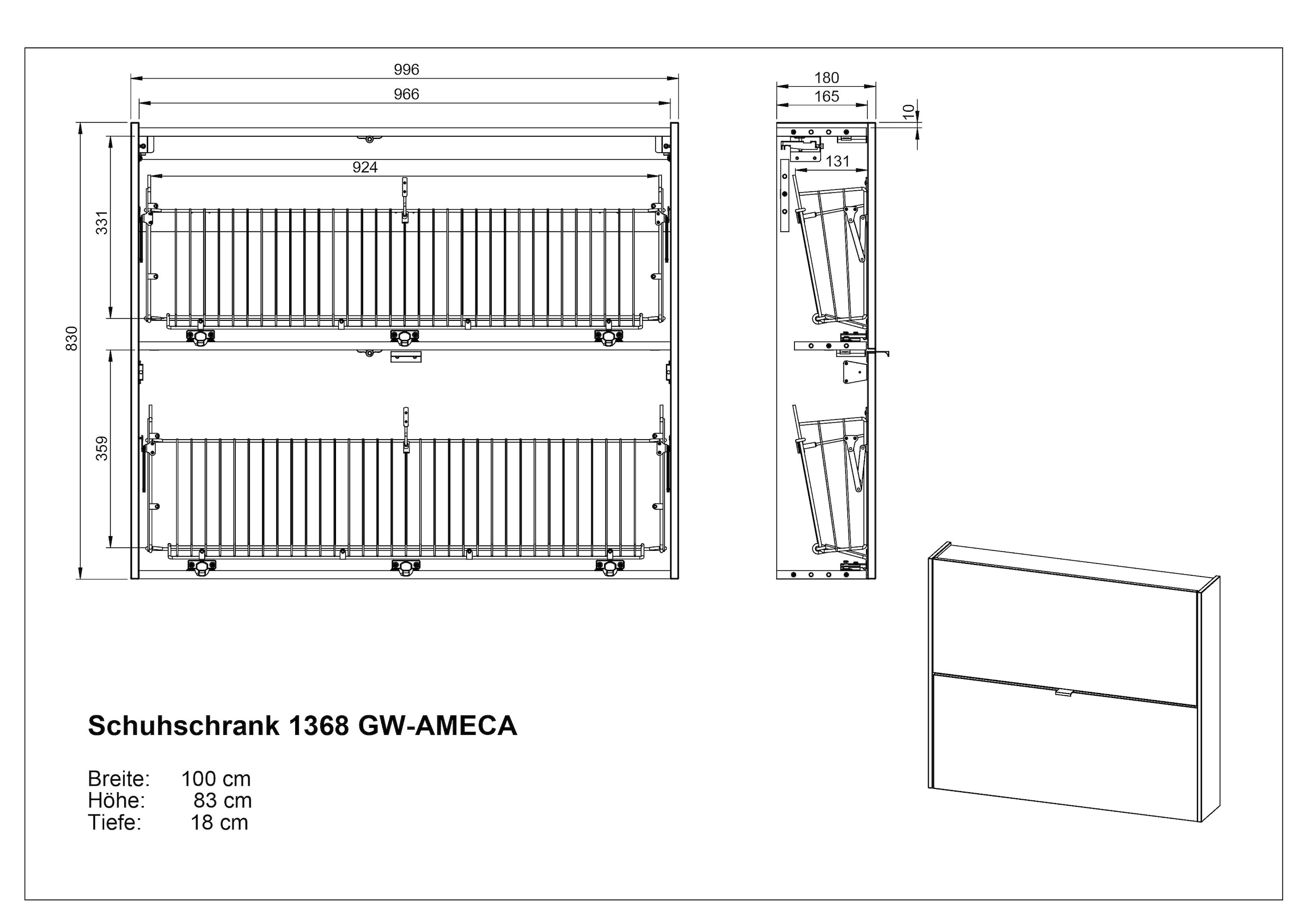 GERMANIA Schuhschrank »Ameca« 1 Stk. tlg. für schmale Flure, Tiefe: 18cm, Soft-close, Breite: 100 oder 140 cm