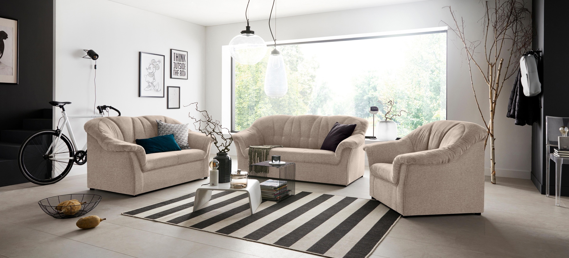 DOMO collection 3-Sitzer »Pegnitz für kleine Räume, Breite 185cm« zeitlos, günstig online kaufen