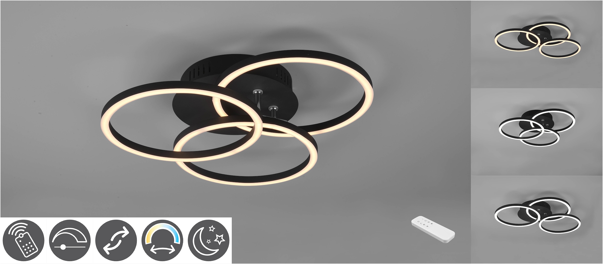 TRIO Leuchten LED Deckenleuchte »Circle«, flammig-flammig, Rechnung schwarz matt Deckenlampe mit schwenkbaren Fernbedienung inkl. auf / Ringen 1 kaufen