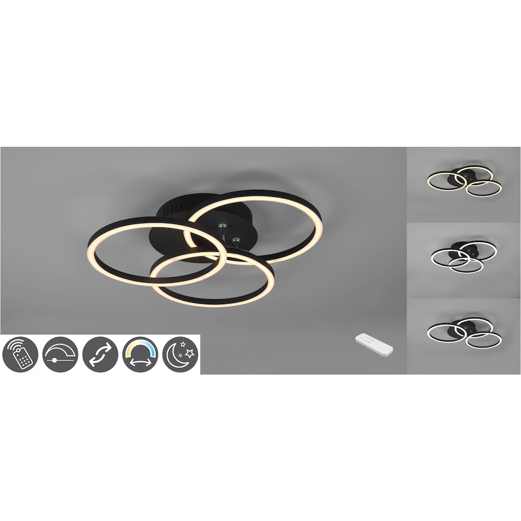 TRIO Leuchten LED Deckenleuchte »Circle«, 1 flammig-flammig, Deckenlampe schwarz matt mit schwenkbaren Ringen / inkl. Fernbedienung