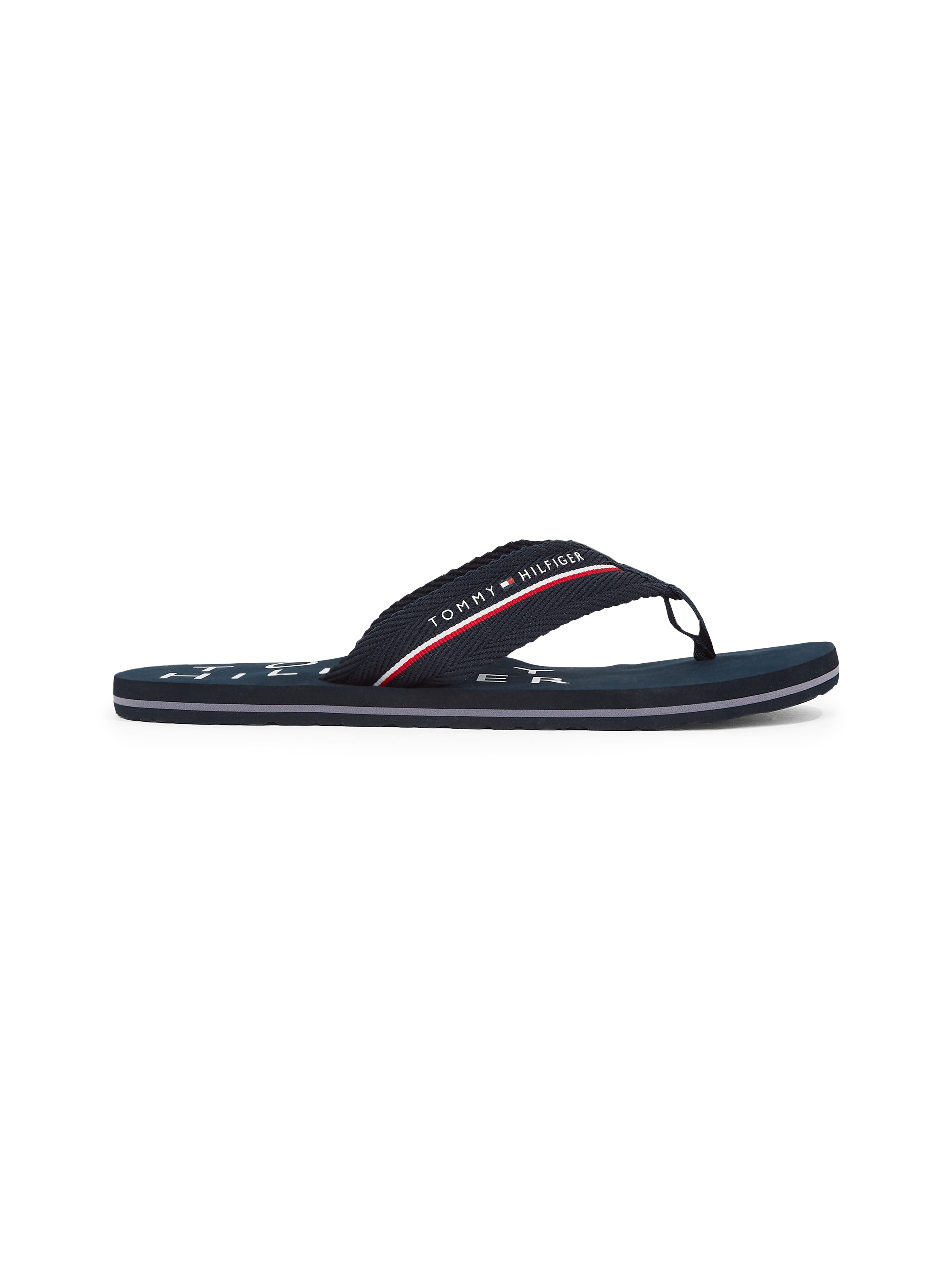 Tommy Hilfiger Zehentrenner »TOMMY HILFIGER WEB BEACH SANDAL«, Sommerschuh, Badeschuh mit Logoschriftzug