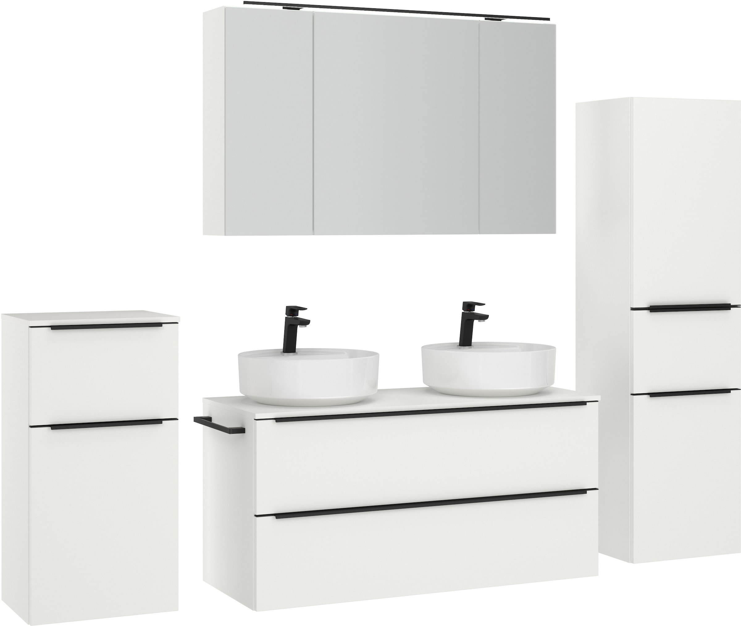 nobilia® Badmöbel-Set »Alvene«, (4 St., vormontiert, mit Soft-Close), inkl. Spiegelschrank mit Beleuchtung und Dimmerfunktion, in 4 Breiten
