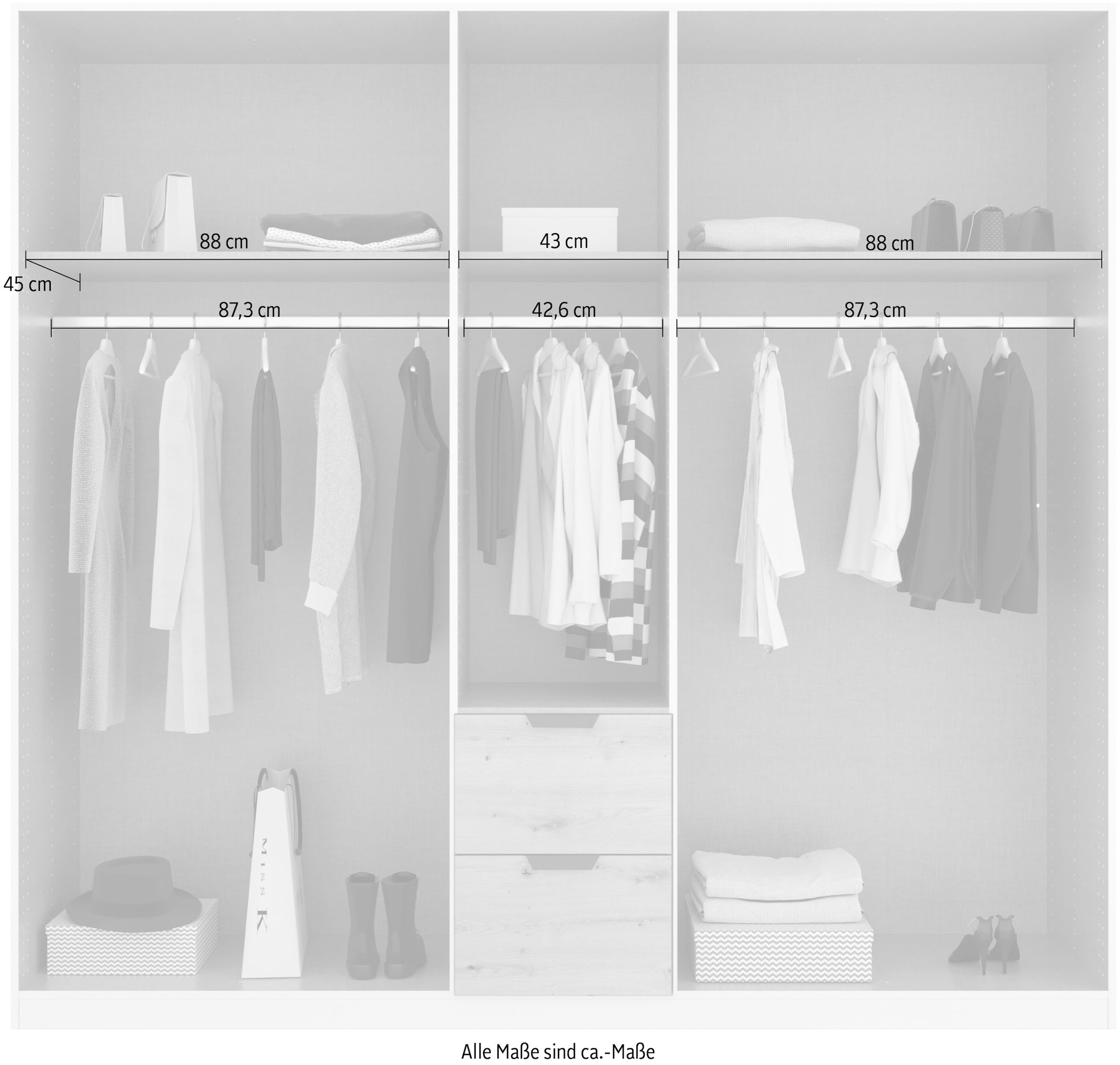 rauch Drehtürenschrank »Kleiderschrank Schrank Garderobe Ankleide DARK&WOOD BY QUADRA SPIN« Breiten: 181/226/271 cm, Höhe 210 cm,  im Industrial Style mit Metallgriffstangen