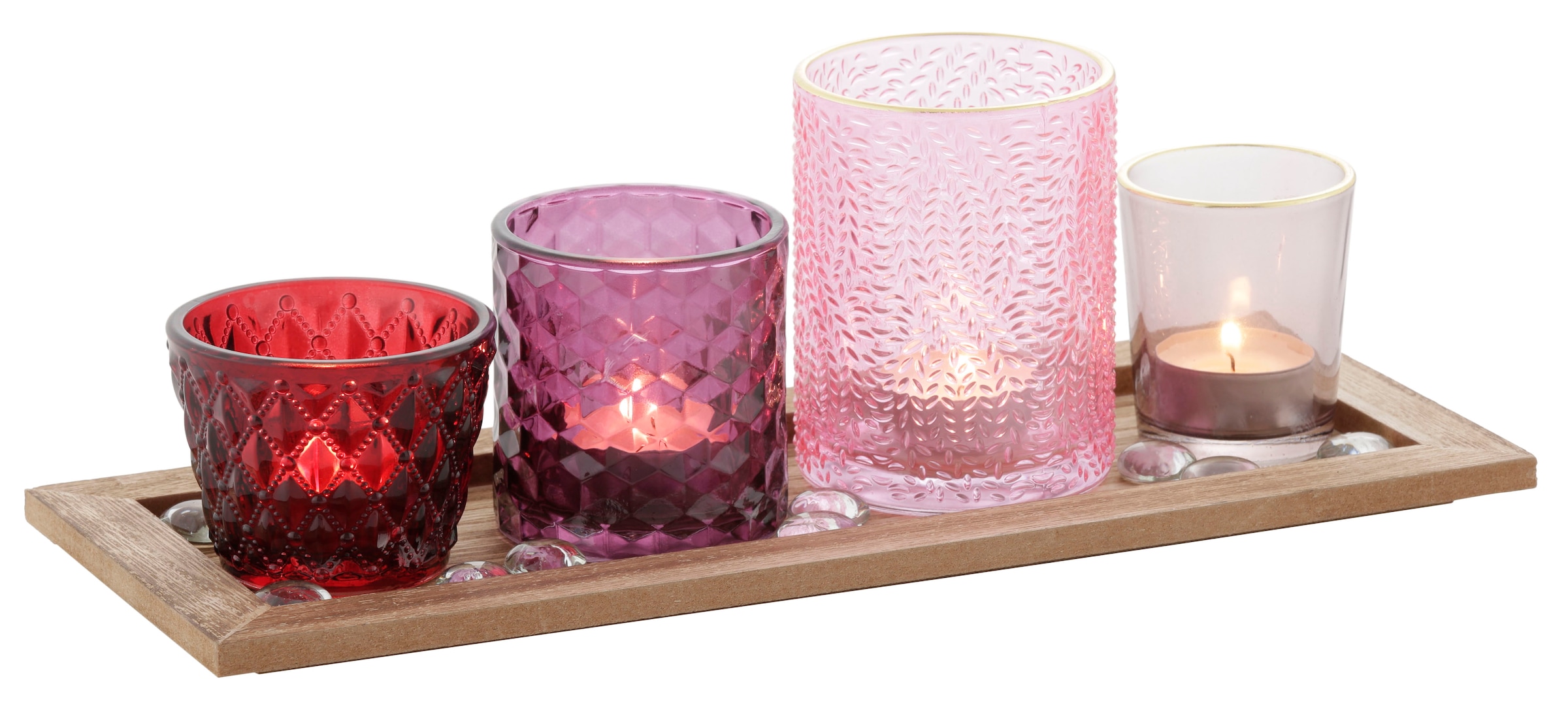 my home Teelichthalter, Tabett mit 4 Gläsern und Dekoration auf Rechnung  kaufen | Kerzenständer