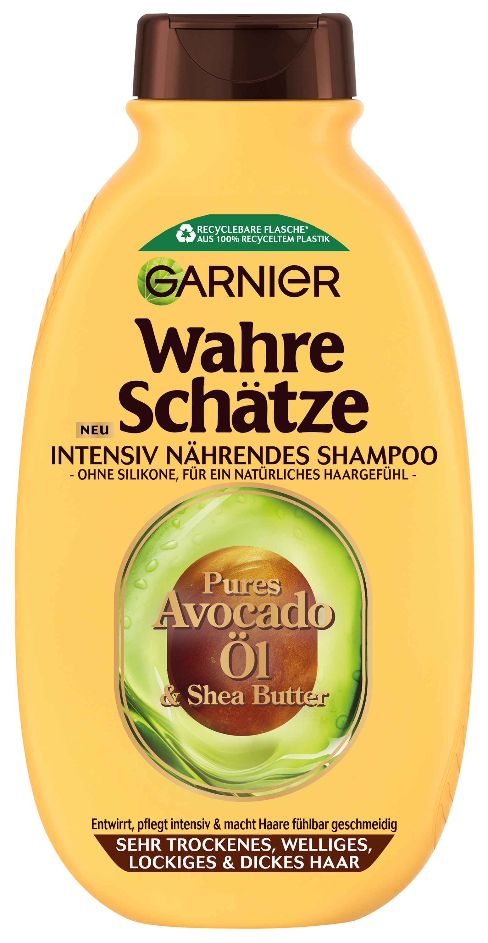 GARNIER Haarshampoo »Garnier Wahre Schätze Intensiv Nährendes Shampoo Avocado-Öl« für sehr trockenes, welliges, lockiges und dickes Haar, ohne Silikone