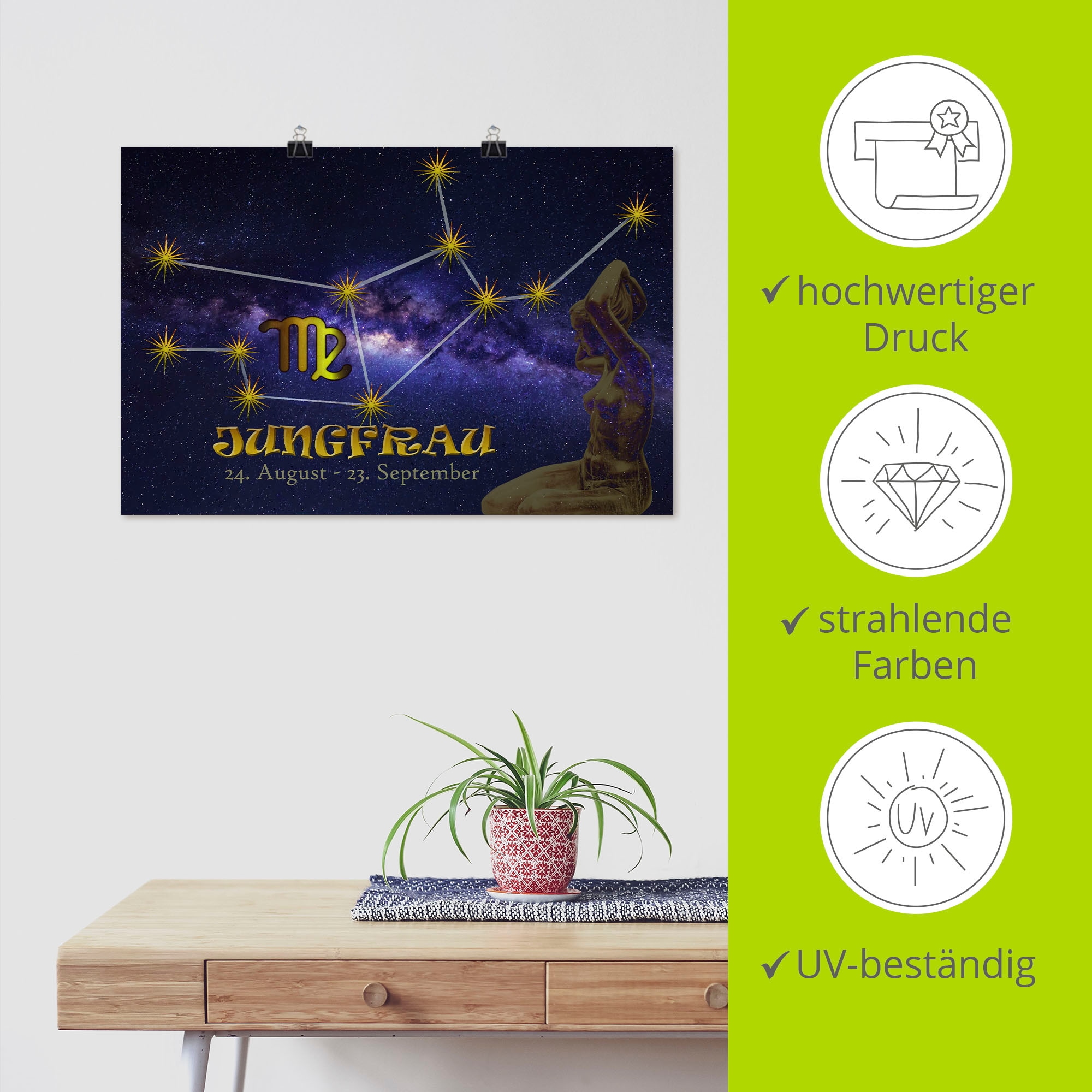 Artland Wandbild »Sternzeichen - Jungfrau«, Bilder von Sternzeichen, (1 St.), als Alubild, Outdoorbild, Poster in verschied. Größen