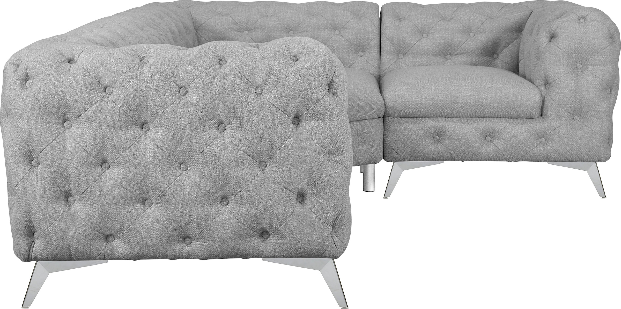 Leonique Chesterfield-Sofa »Ecksofa GLYNIS L-Form mit Wellenunterfederung, Maße B/T/H 264/204/75cm«, aufwändige Knopfheftung, moderne Chesterfield Optik, Fußfarbe wählbar