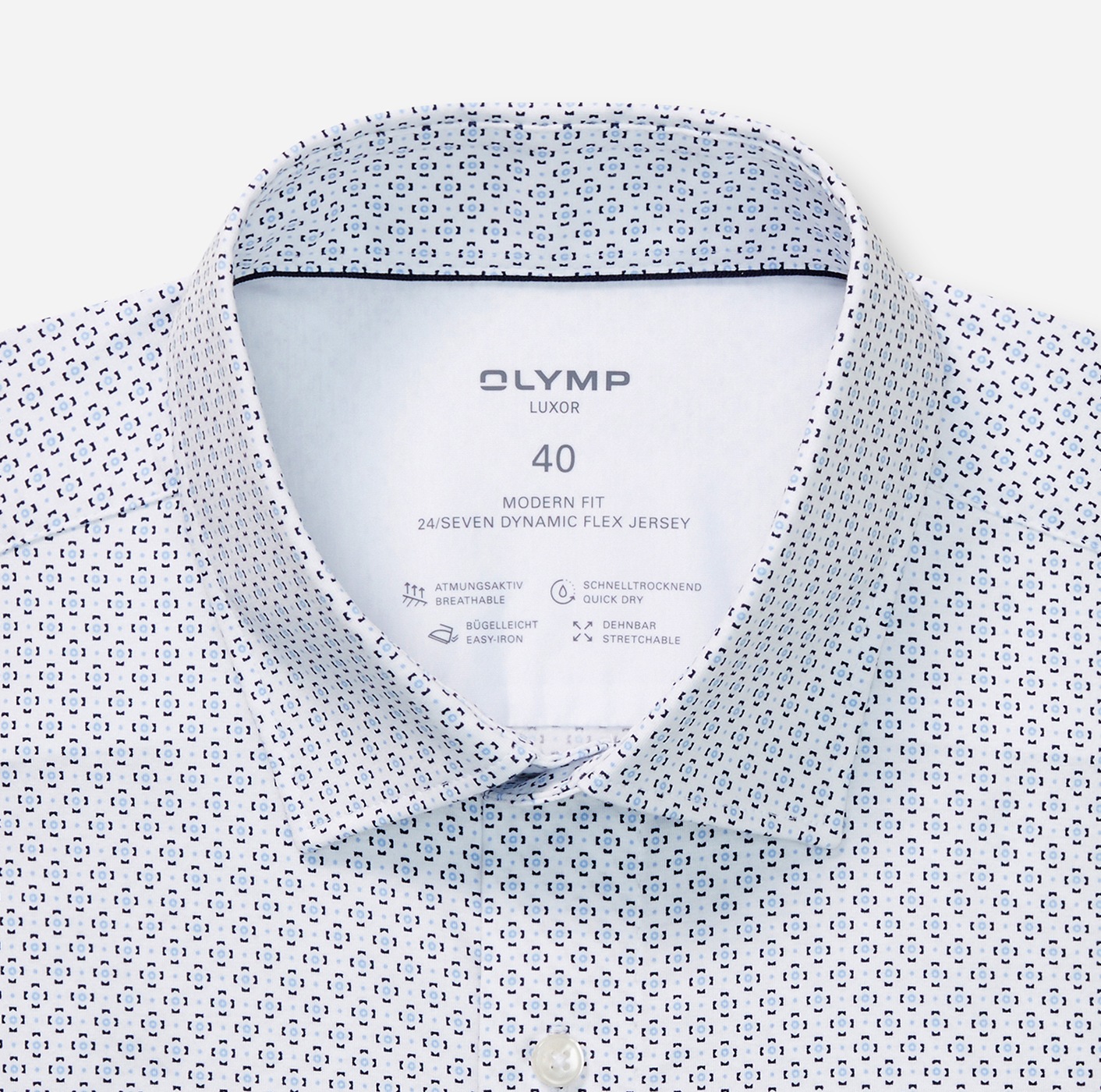 OLYMP Langarmhemd »Luxor 24/Seven modern fit«, Atmungsaktiv, gemustert, modern fit, Jersey, Businesshemd