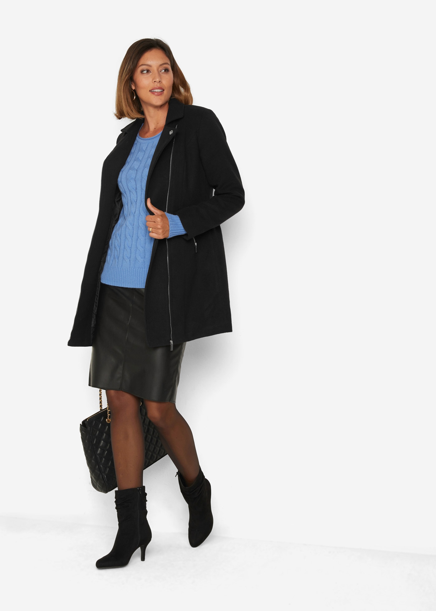bonprix Kurzmantel im Blazer-Stil, mit asymmetrischem Zipper und Reversekragen
