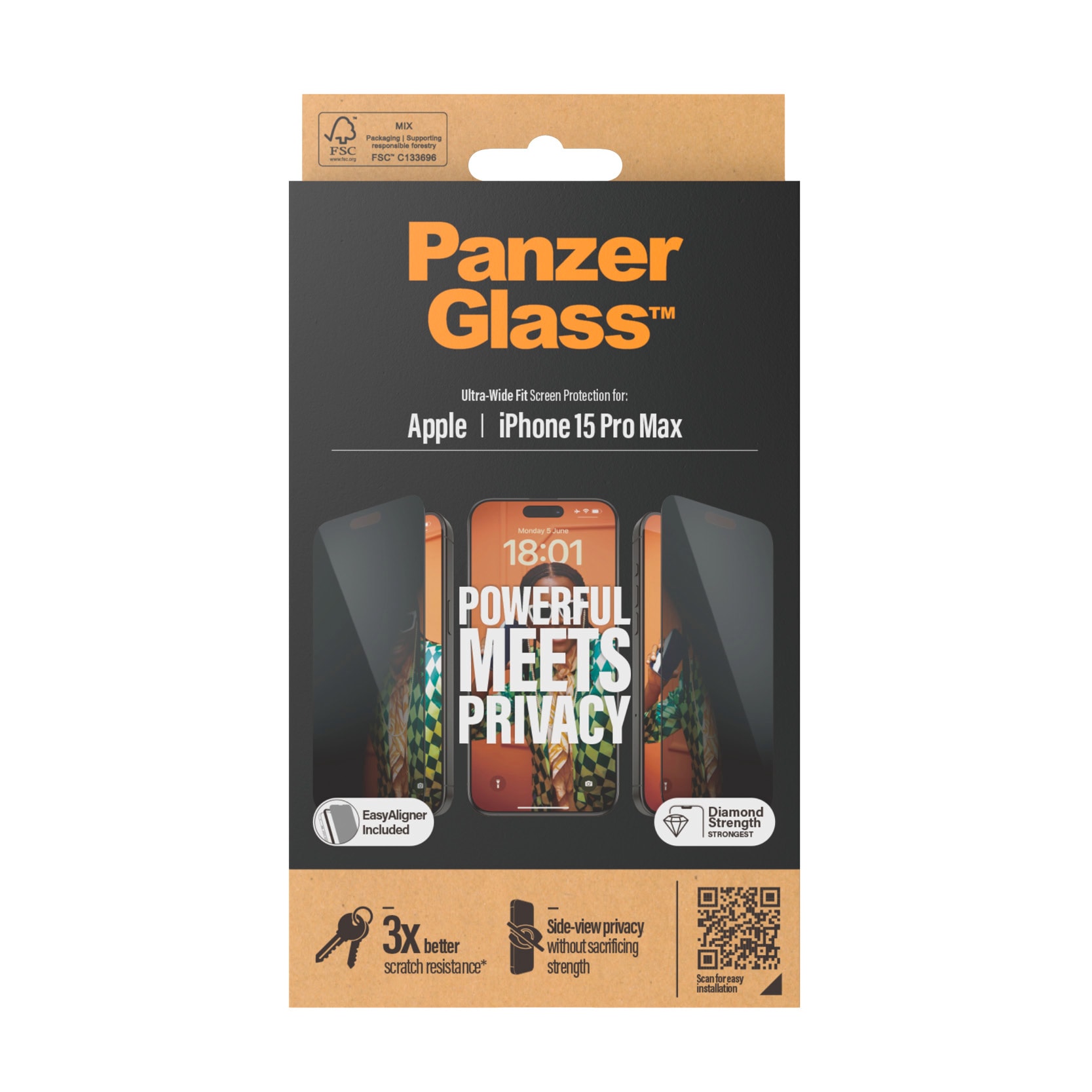 PanzerGlass Displayschutzglas »Privacy Screen Protector Glass« für iPhone 15 Pro Max Ultra Wide Fit