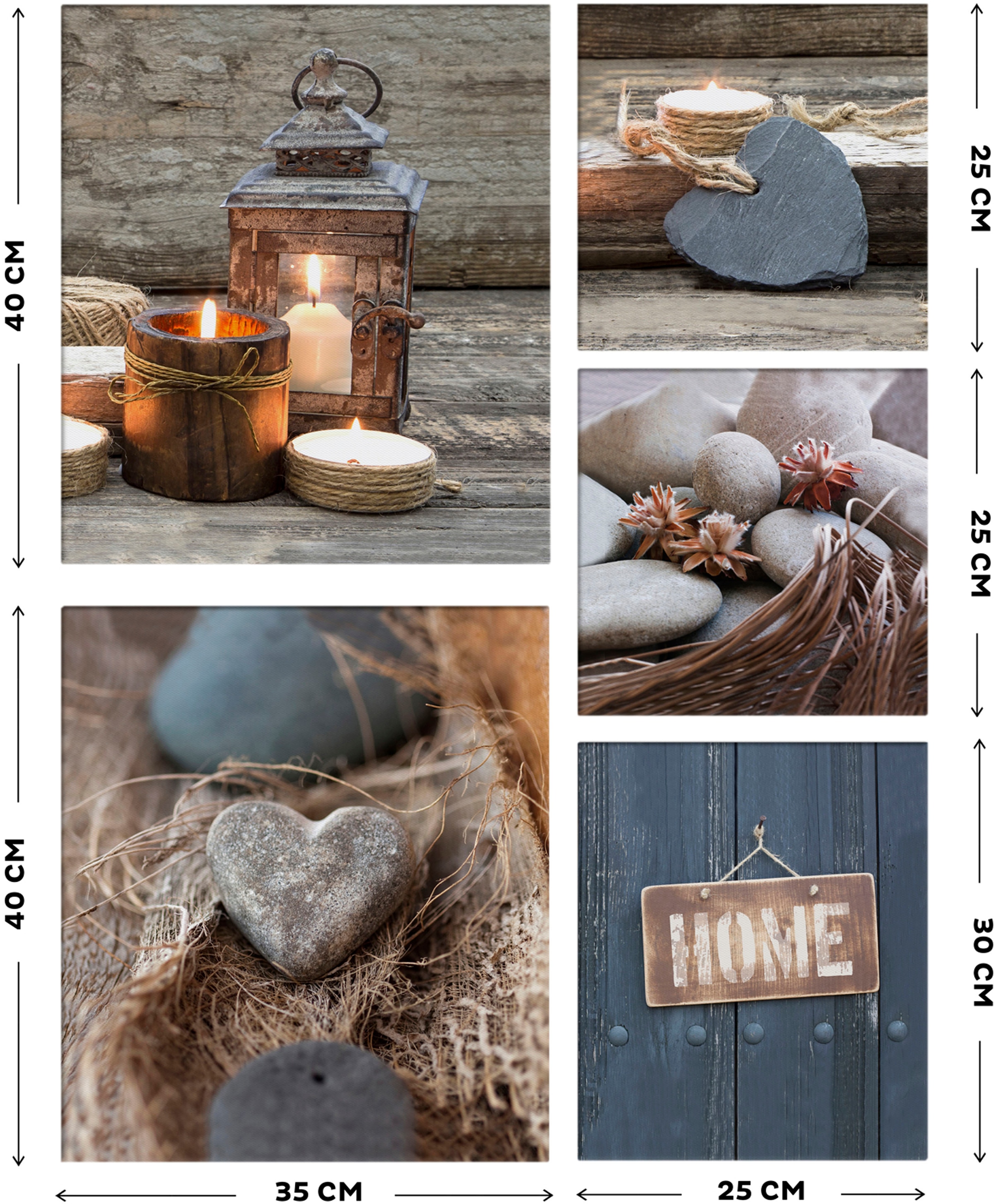 Art for the home Leinwandbild »Home« Natur | Zen 5 Stk. tlg. Zuhause SET 5-teilig   80x60 cm