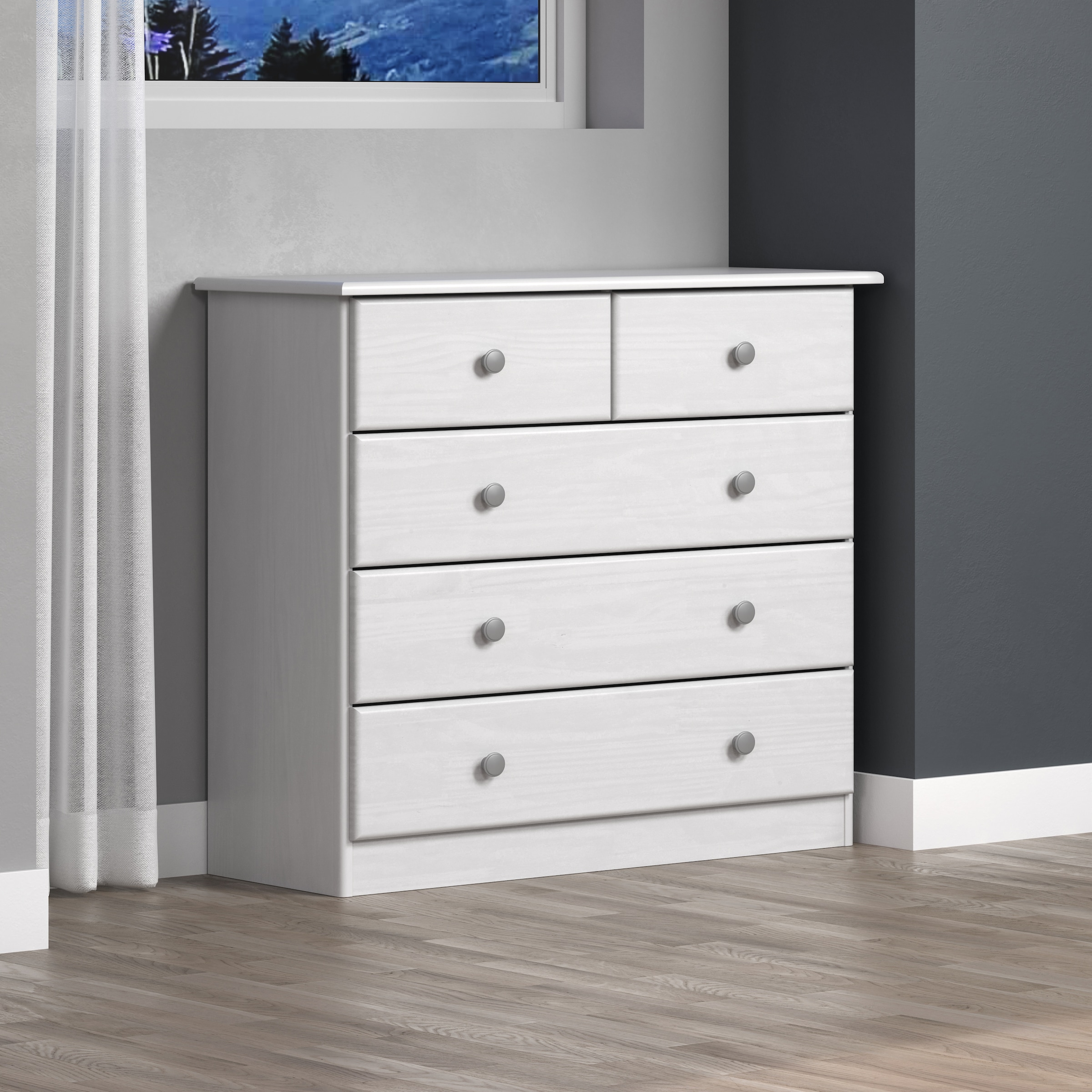 Home affaire Schubkastenkommode »Delsbo Kommode Wäscheschrank Beistellschrank Schrank Bestseller«, (1 St., Landhaus Design aus Kiefernholz), Massivholz Sideboard mit 5 Schubladen - Metall-Knopfgriffe