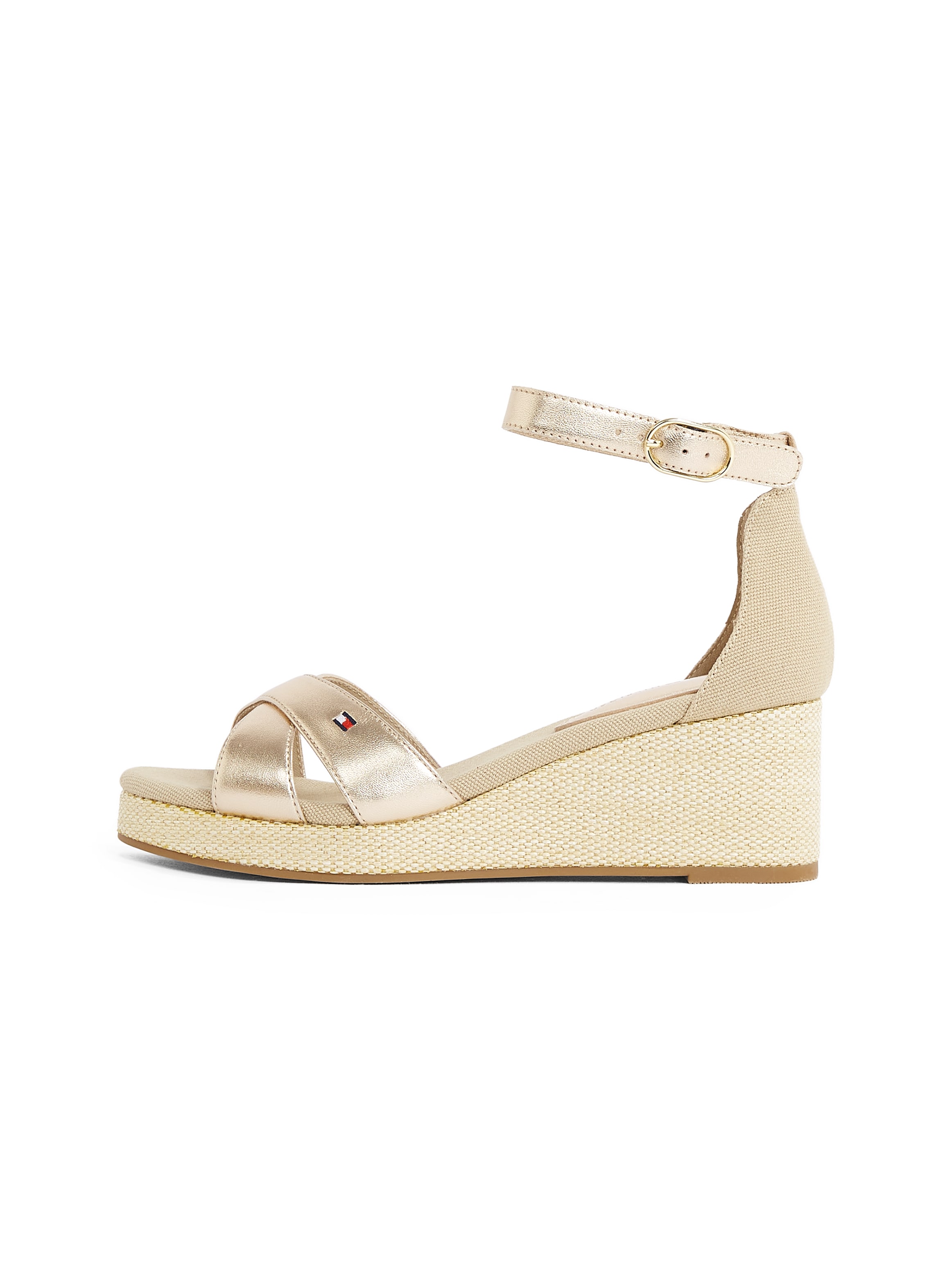 Tommy Hilfiger Keilsandalette »FLAG METALLIC MID WEDGE ESPAD«  , Riemchensandale, Sommerschuh mit verstellbarer Schnalle