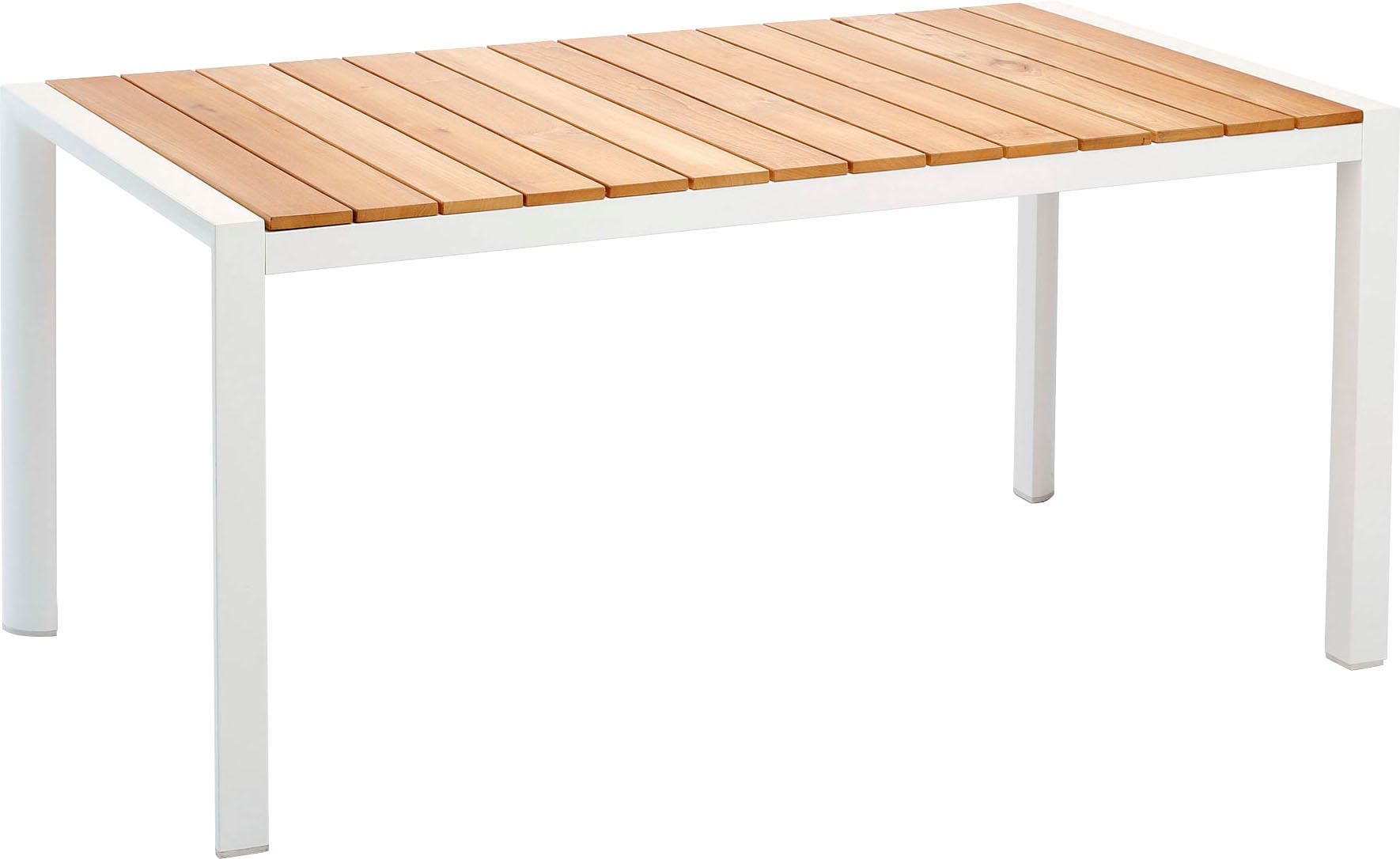 Gartentisch „Paros“, 210×90 cm, weiß/Teakholz + weiß + Teakholz B/H/T: 210 cm x 76 cm x 90 cm