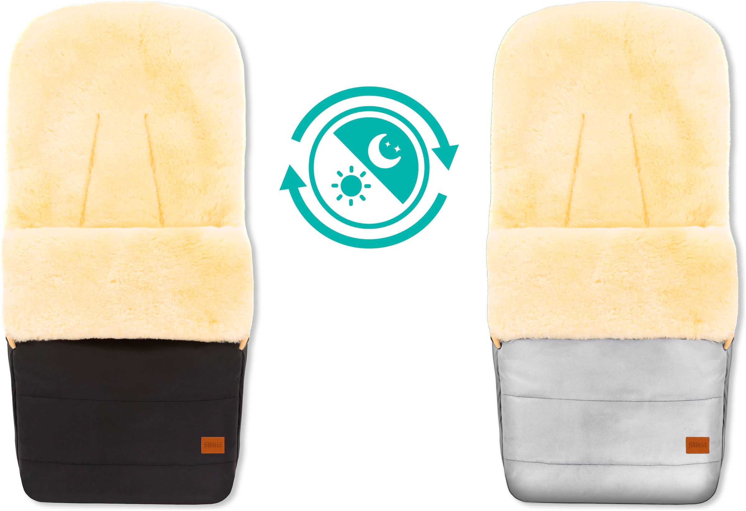 FILLIKID Fußsack »Bernina Reflect, Lammfell schwarz, Winterfußsack« Außenmaterial aus komplett reflektierendem Stoff schwarz