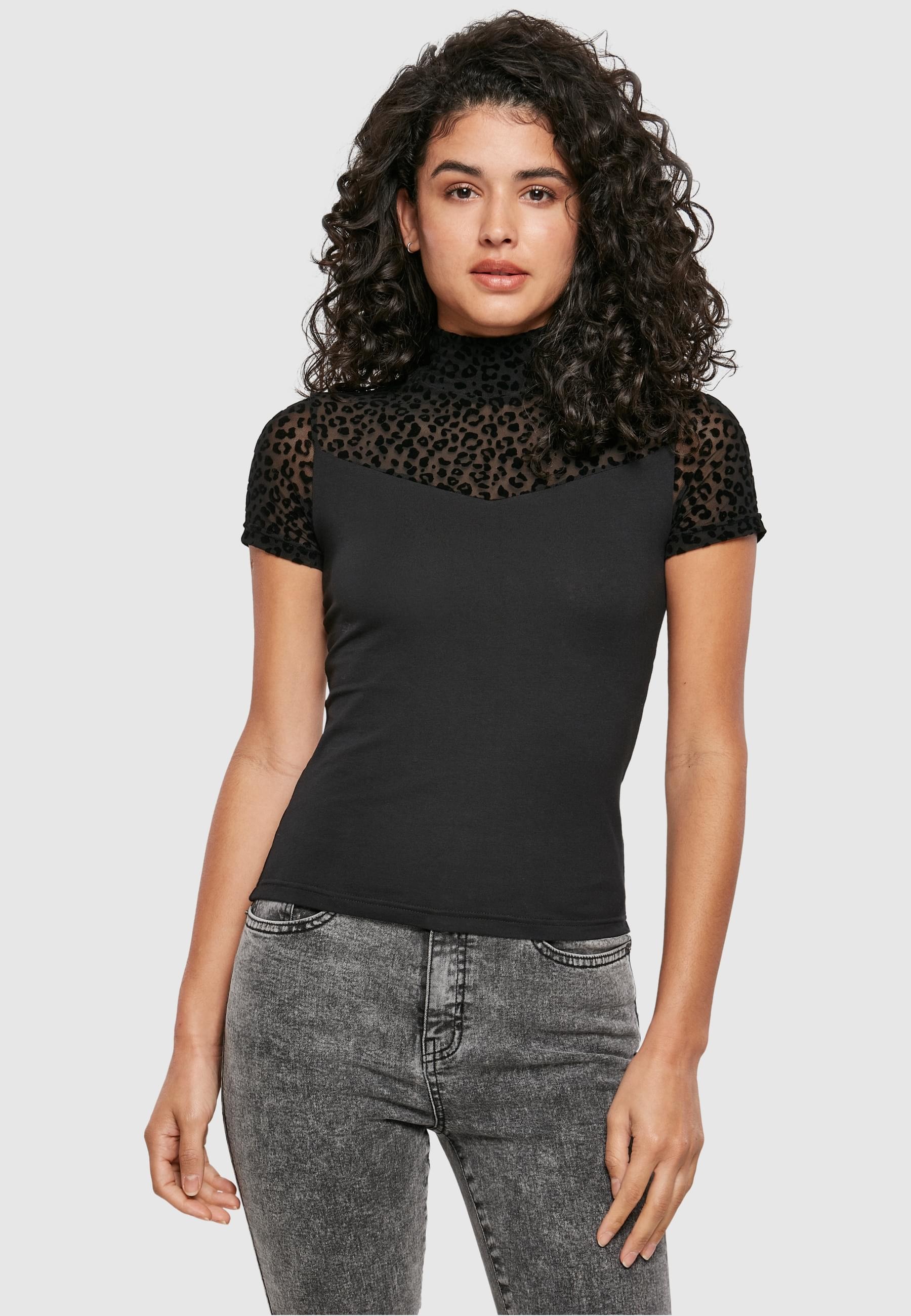URBAN CLASSICS T-Shirt »Urban Classics Damen Ladies Flock Lace Turtleneck Tee« 1 Stk.