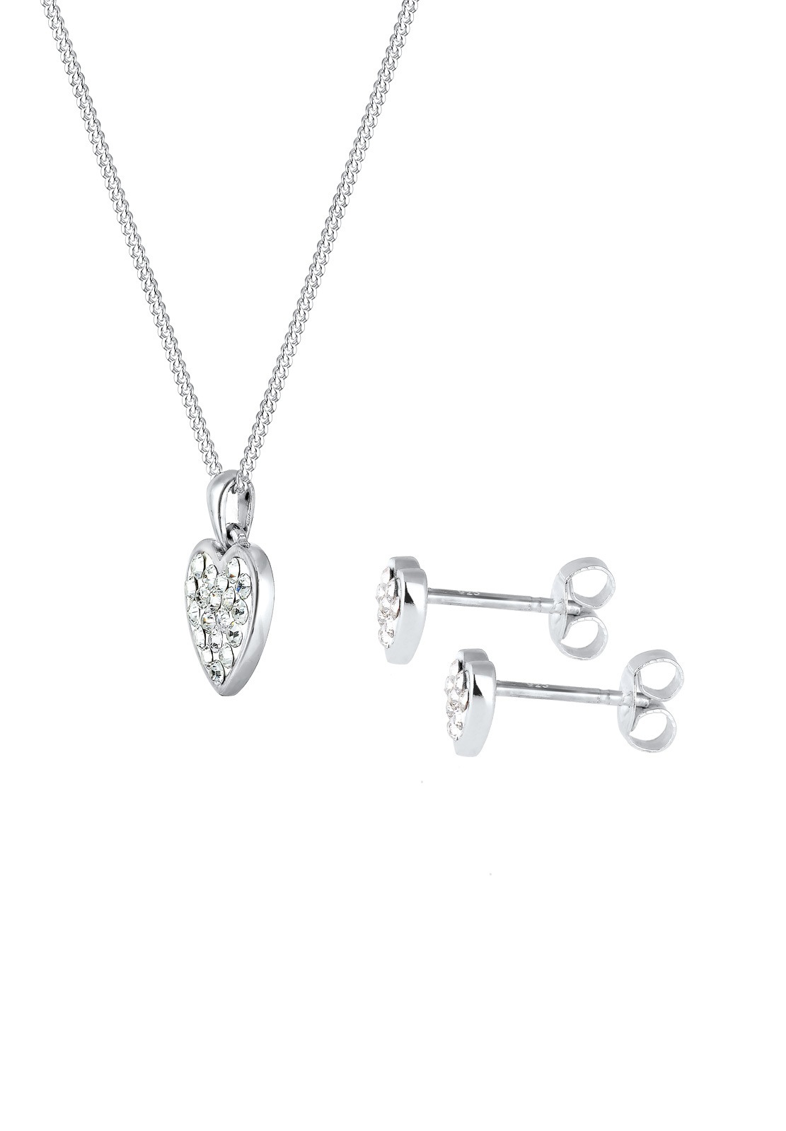 Elli Schmuckset »Herz Glas Kristalle Weiß 925 Sterling Silber«