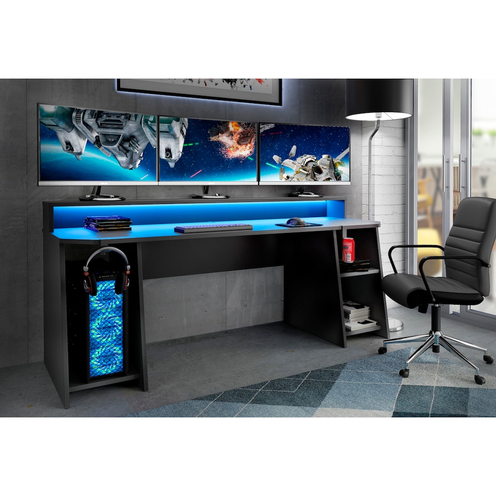 FORTE Gamingtisch »Tezaur«, Schreibtisch mit RGB-Beleuchtung und Halterungen, Breite 200 cm