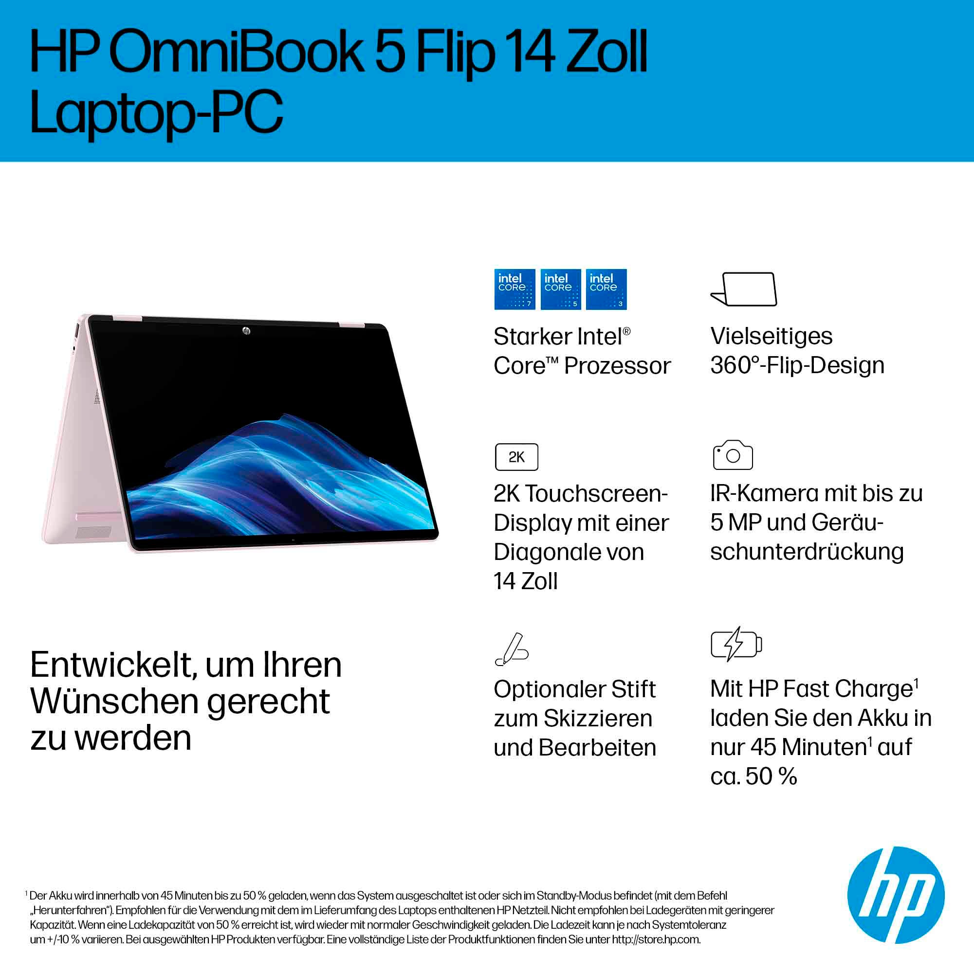 HP Convertible Notebook »OmniBook 5 Flip«, 35,6 cm, / 14 Zoll, Intel, Core i5, Iris Xe Graphics, 512 GB SSD