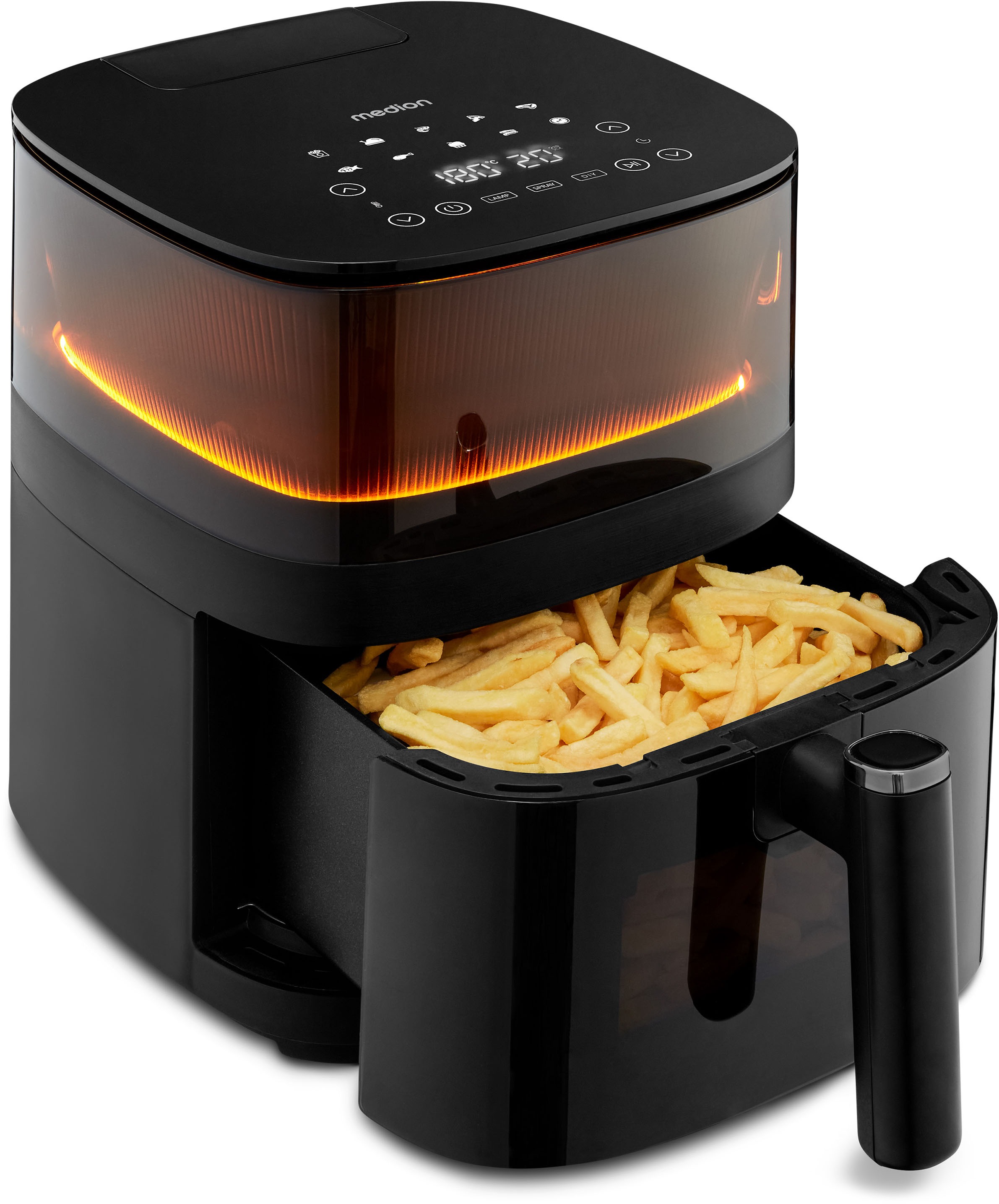Medion® Heißluftfritteuse »X10 XL (MD 11780), 5 L, 10 Automatikprogramme, Wassersprayfunktion«, 1500 W, Temperatur einstellbar 80 - 230 °C, ILAG Beschichtung, Timer