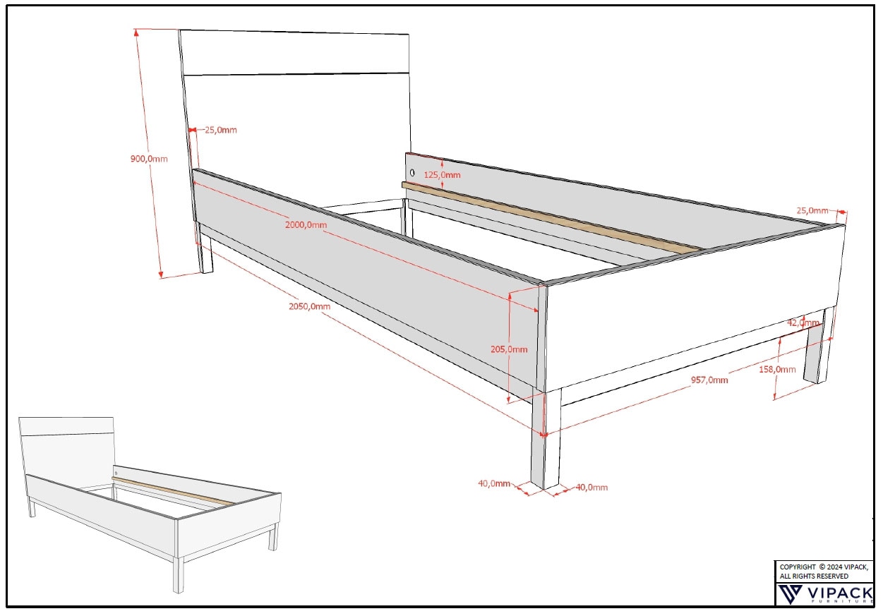 Vipack Einzelbett »in gradlinigem Design, glattem Kopfteil und pflegeleichter Oberfläche«, 90x200, komfortable Liegehöhe, vielseitig, weiß lackiert