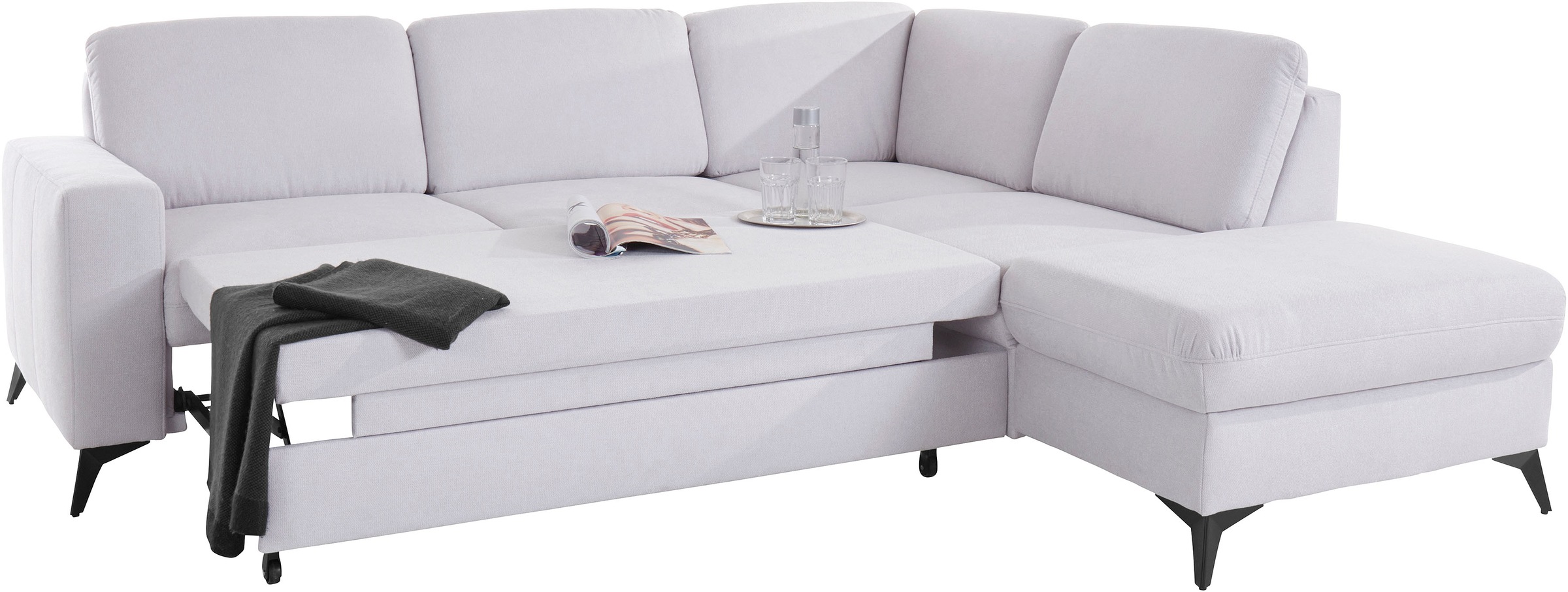 Places of Style Ecksofa »Lolland L-Form«, Wahlweise mit Bettfunktion und Stauraum, auch mit abwischbarem Bezug