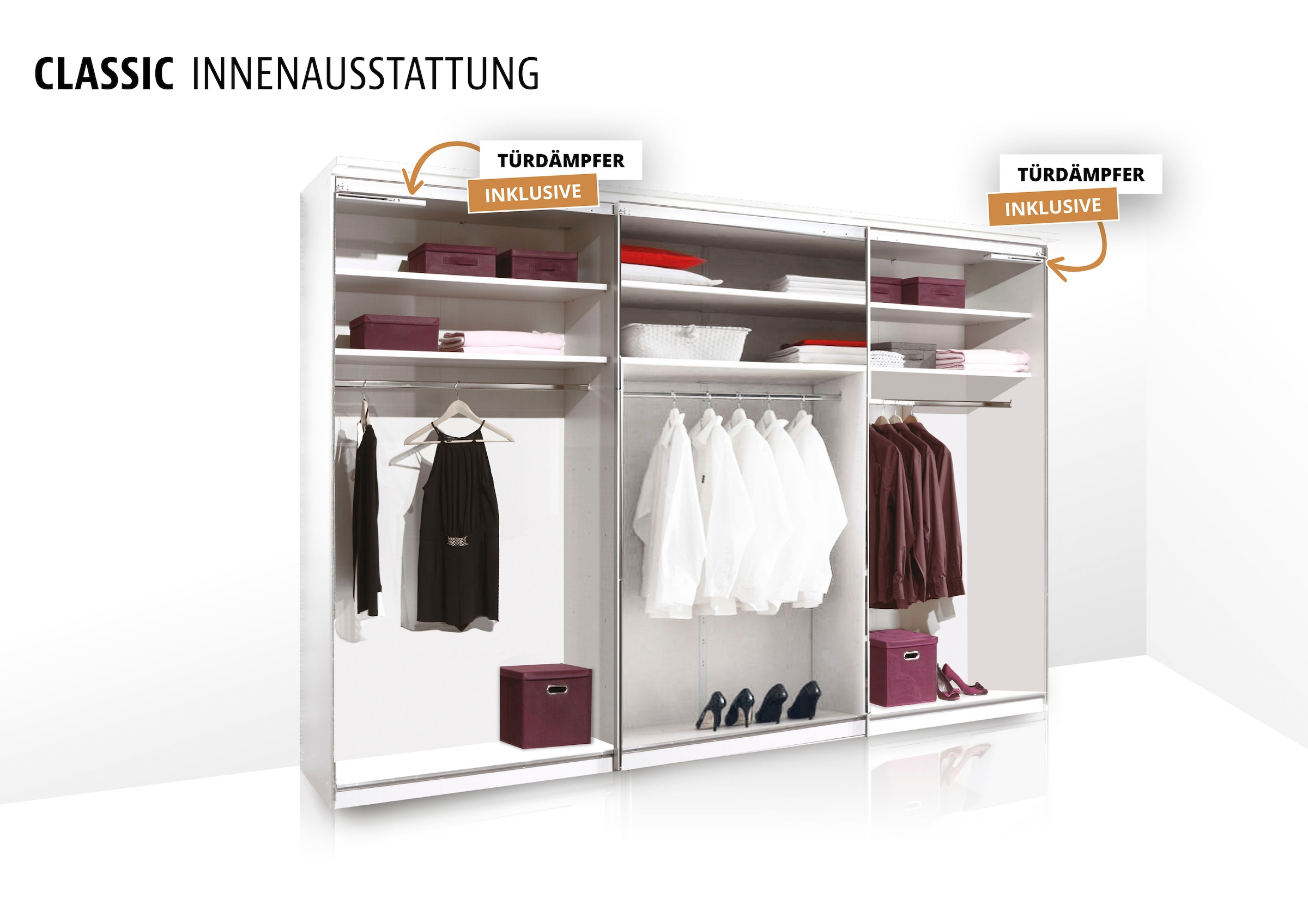 STAUD Schwebetürenschrank »Sinfonie Plus, edles Design in hochwertiger Qualität, Made in Germany«, (in 4 verschiedenen Ausstattungen erhältlich), Mit kombinierter Glas-Spiegel-Front, viele Varianten