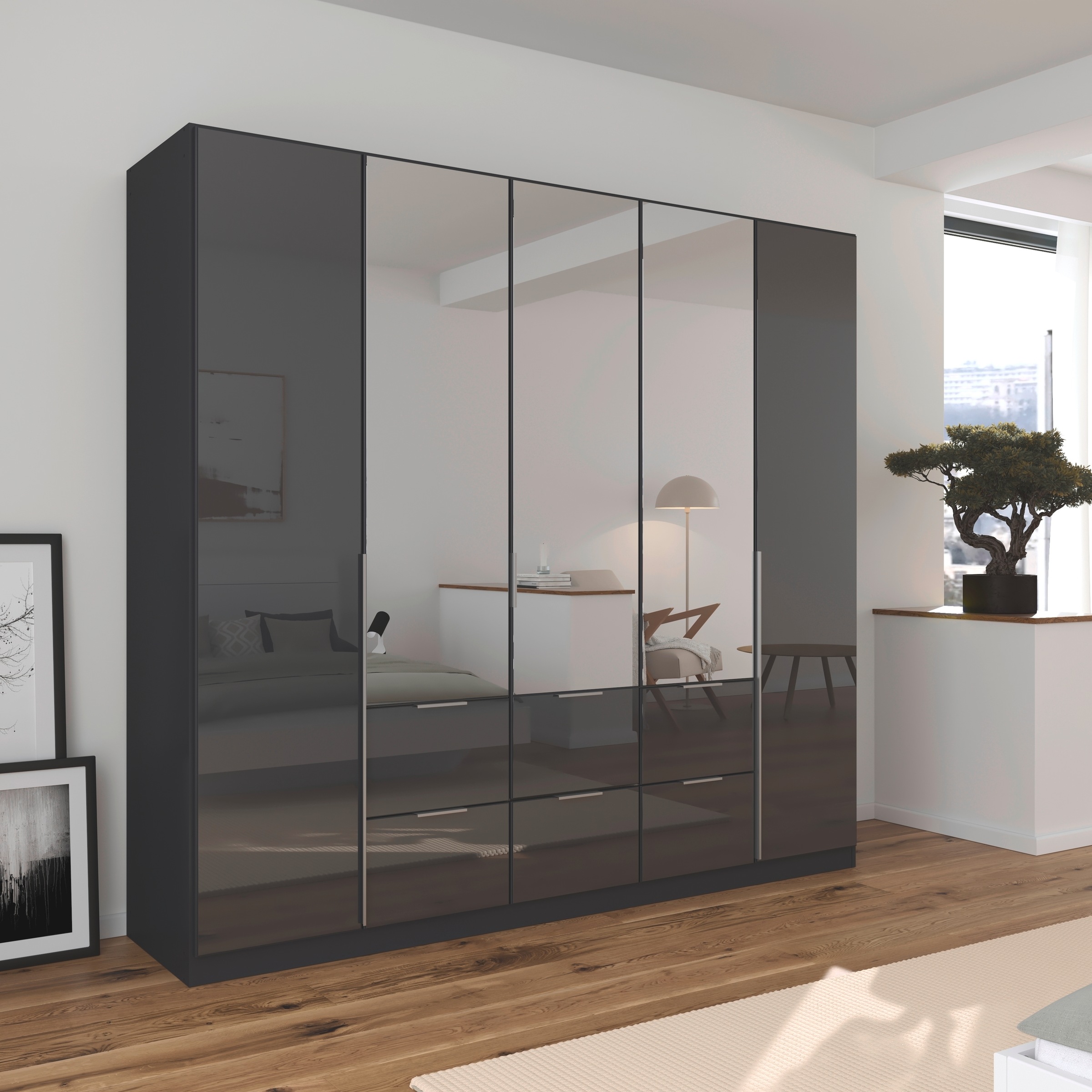 rauch Drehtürenschrank »Kleiderschrank Kleiderschränke Schrank Garderobe AGORDO mit Glasfront«, mit Außenschubkästen, in 6 Breiten und 2 Höhen MADE IN GERMANY