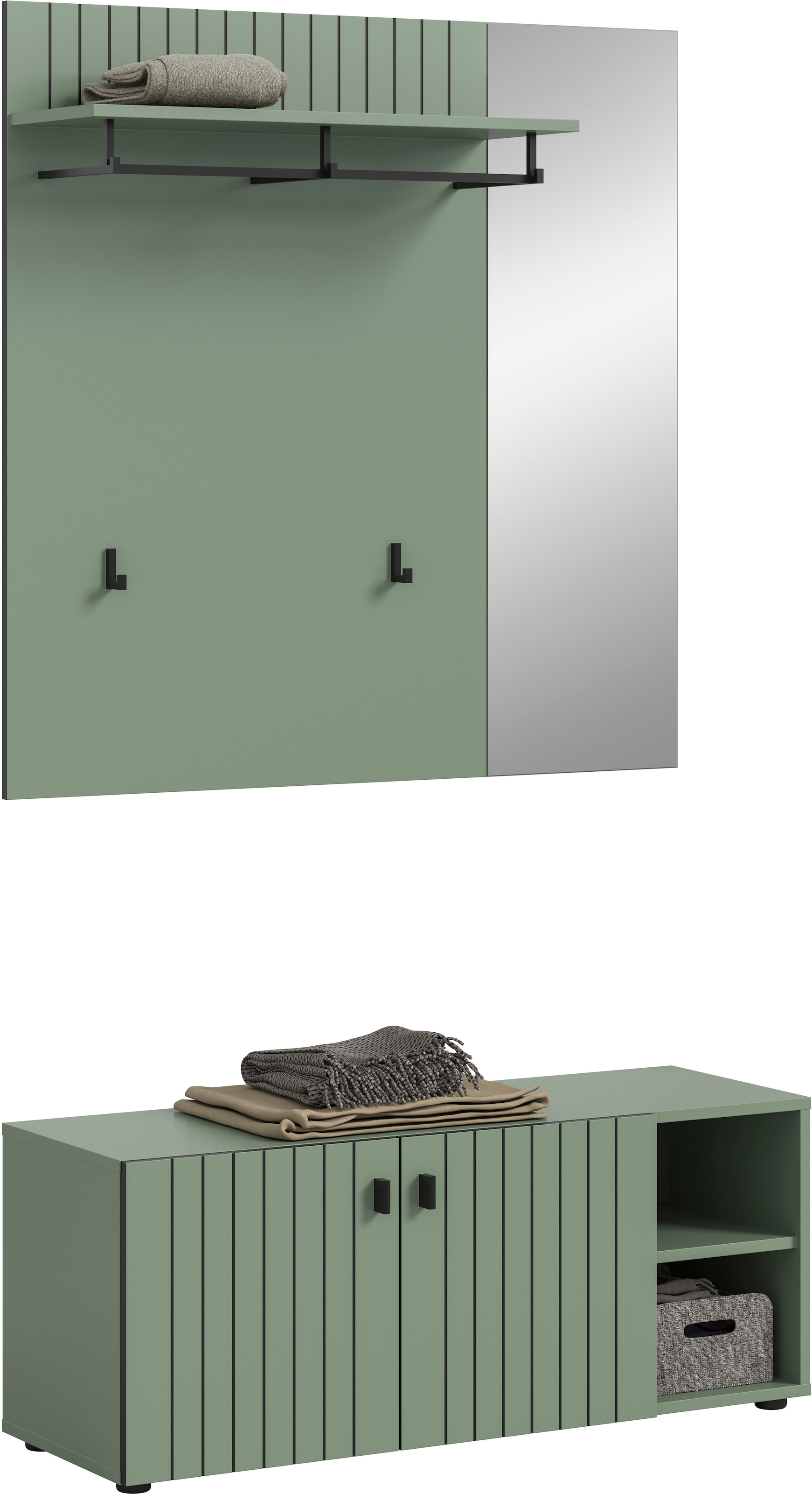 INOSIGN Garderoben-Set »TATIO, 2-tlg. Garderobenkombination, Breite: 106 cm, Rillenfräsung« Set, Set, best. aus: 1Garderobenpaneel, 1 Garderobensitzbank, 2 Stk. tlg.