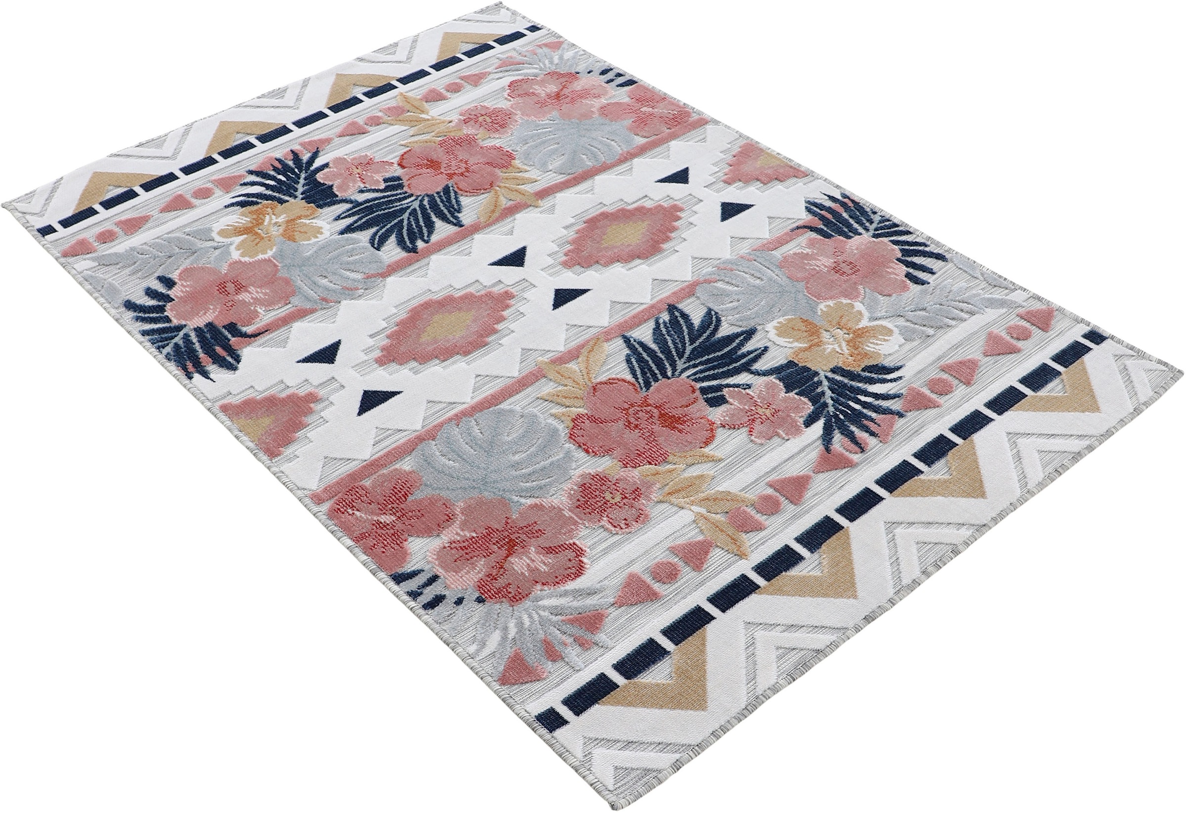 carpetfine Teppich »Deja 101«, rechteckig, 4 mm Höhe, robustes Flachgewebe, Motiv- Floral Palmenblätter, Hoch-Tief Effekt