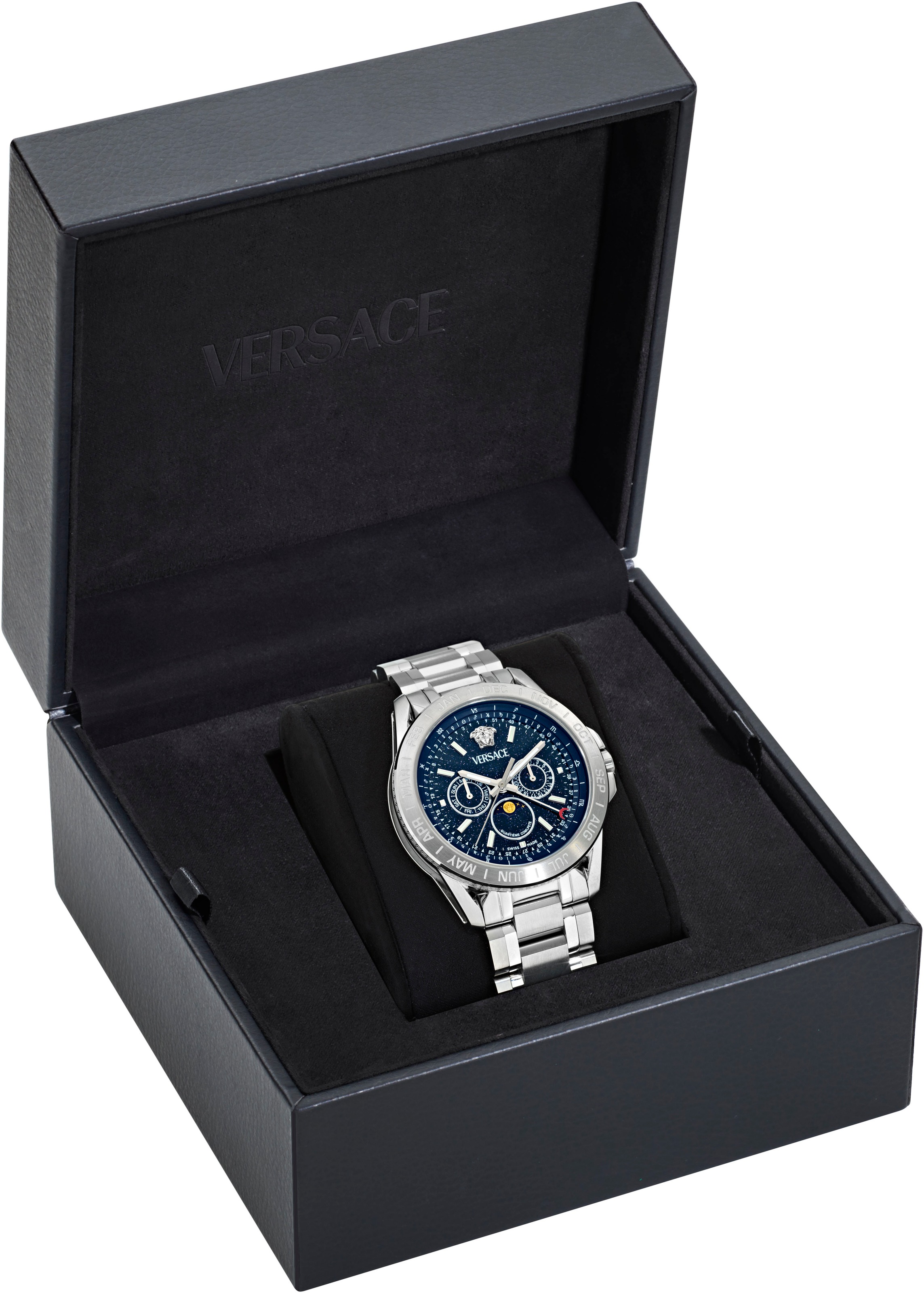 Versace Multifunktionsuhr »V-GALAXY MOONPHASE«, Quarzuhr,Armbanduhr,Herrenuhr,Swiss Made,Edelstahlarmband,Mondphase