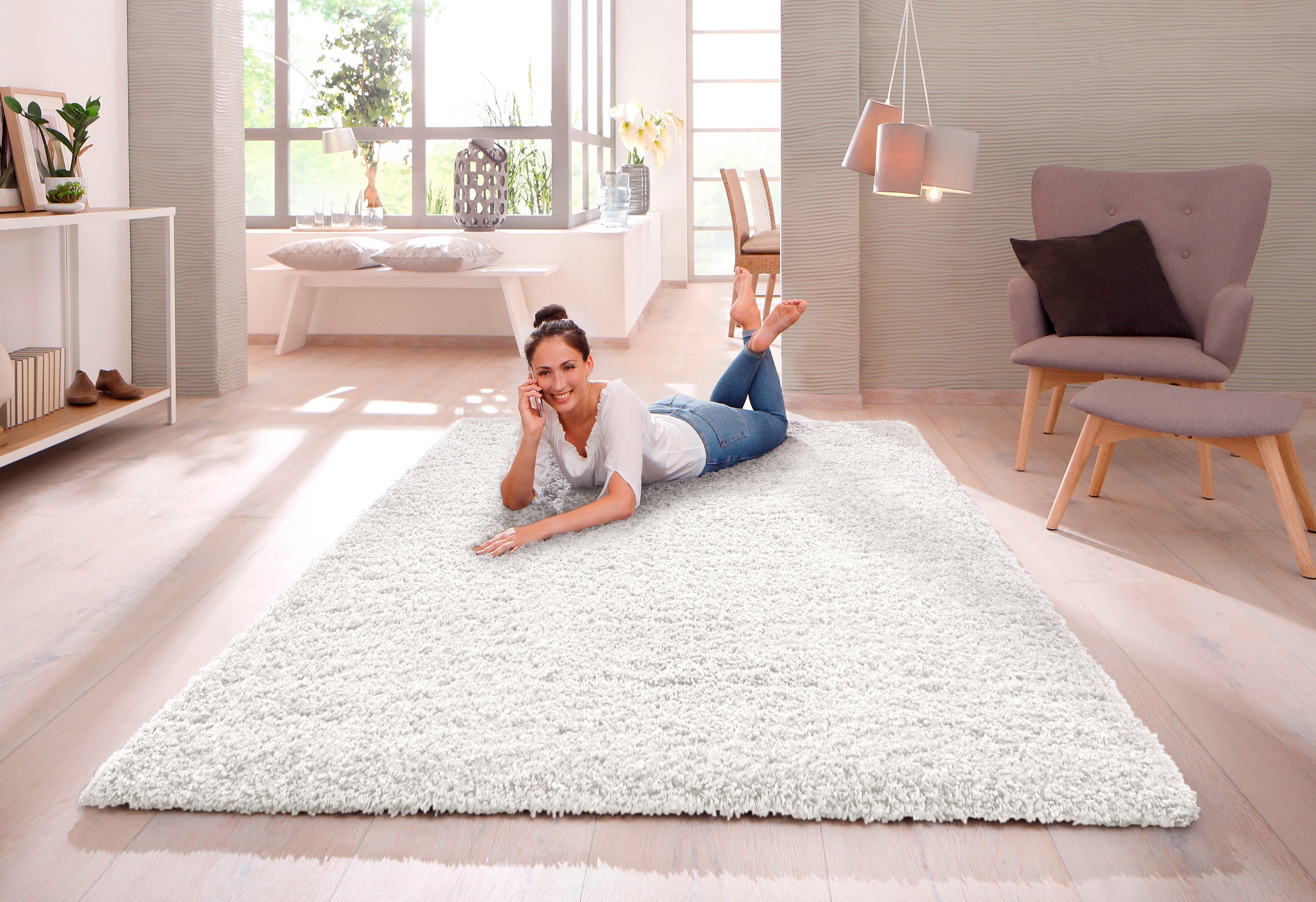 Home affaire Hochflor-Teppich »Viva«, rechteckig, 45 mm Höhe, Uni Farben, e günstig online kaufen