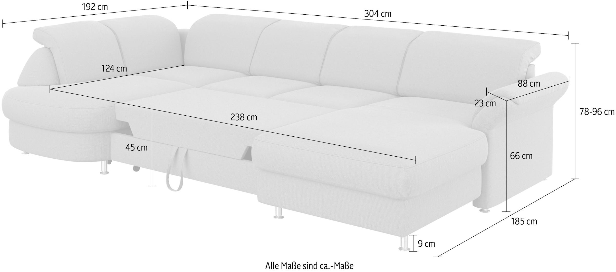 sit&more Wohnlandschaft »Apulia U-Form«, wahlweise Bettfunktion, Bettkasten und Kopf- und Armteilverstellung