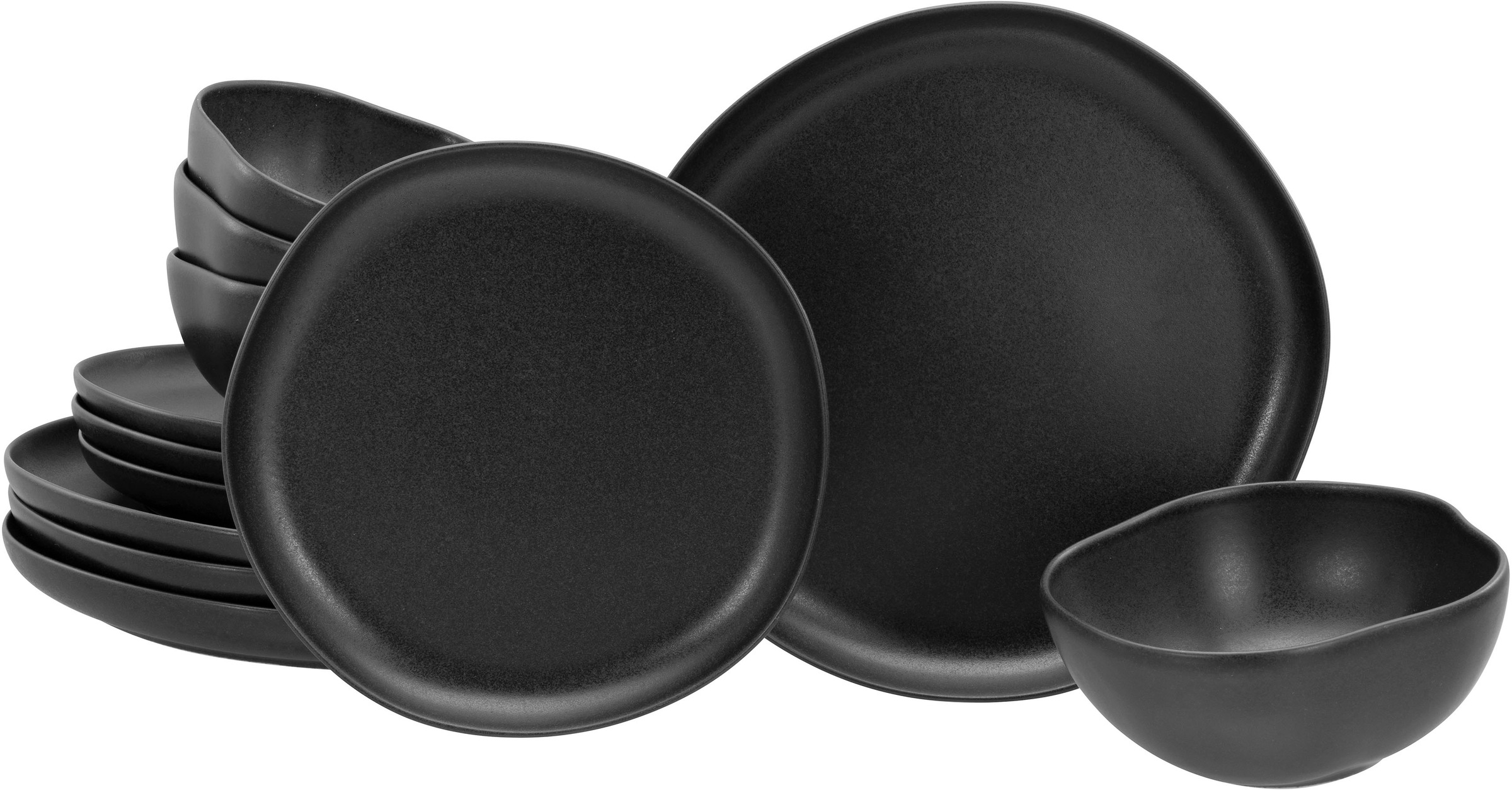 CreaTable Teller-Set »Natura Organic Black, Tellerset 12-tlg« Seidenmatte G günstig online kaufen