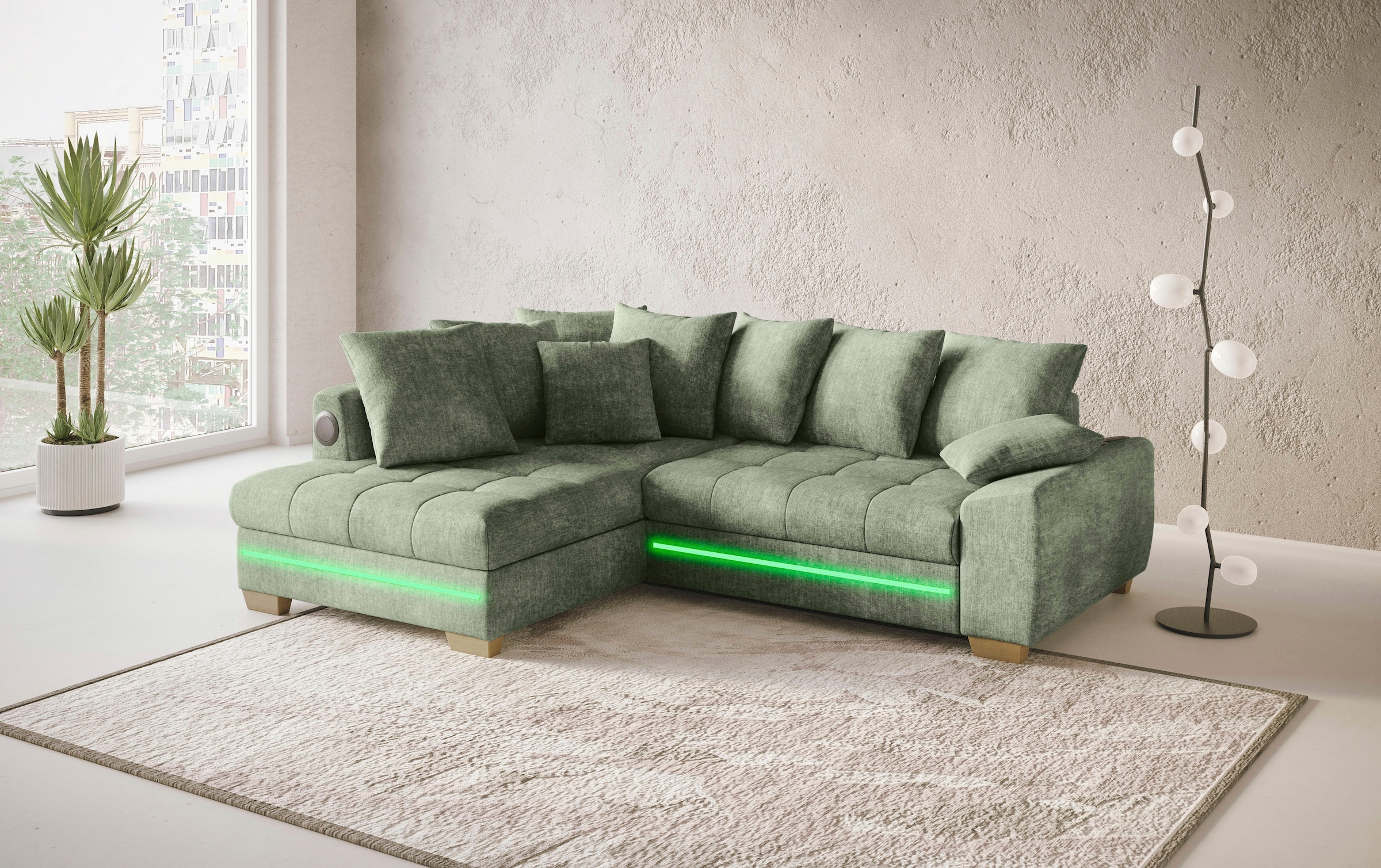Mr. Couch Ecksofa »Nikita II, L-Form«, mit Kaltschaum, RGB-LED, Soundsystem, wahlweise mit Bett, Bettkasten