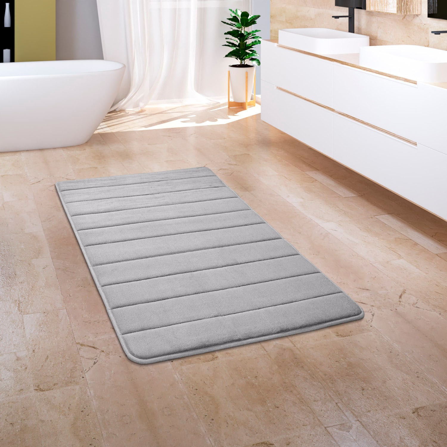 Paco Home Badematte »Corby 252, Memory-Schaum Effekt«, rutschhemmend beschichtet, fußbodenheizungsgeeignet, Badteppich, Uni Farben, gestreift, Hoch-Tief Effekt