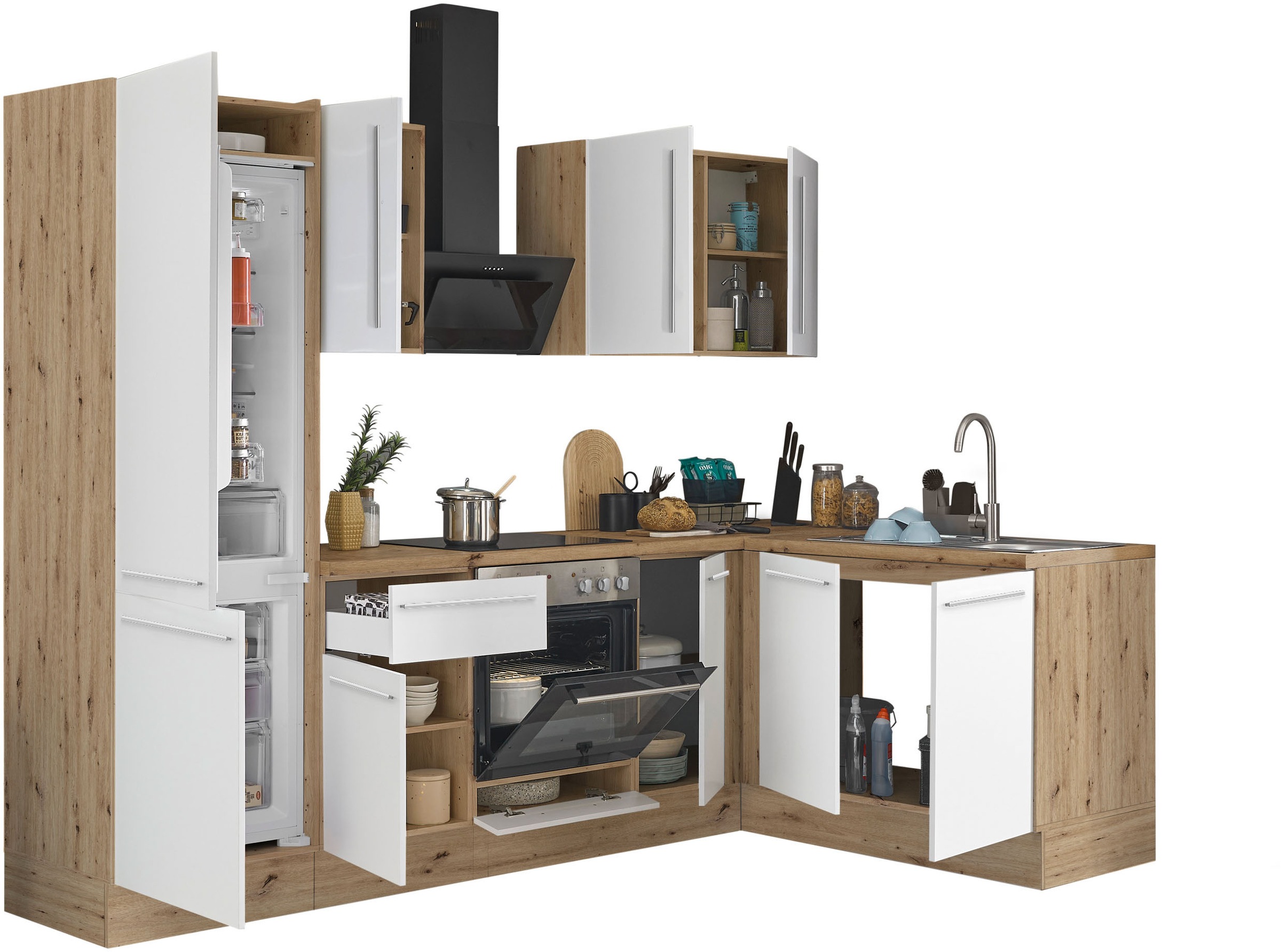 KOCHSTATION Winkelküche »Florida, Stellbreite 270x165 cm«, wahlweise mit E-Geräten, mit Softclose für Türen und Schubkästen