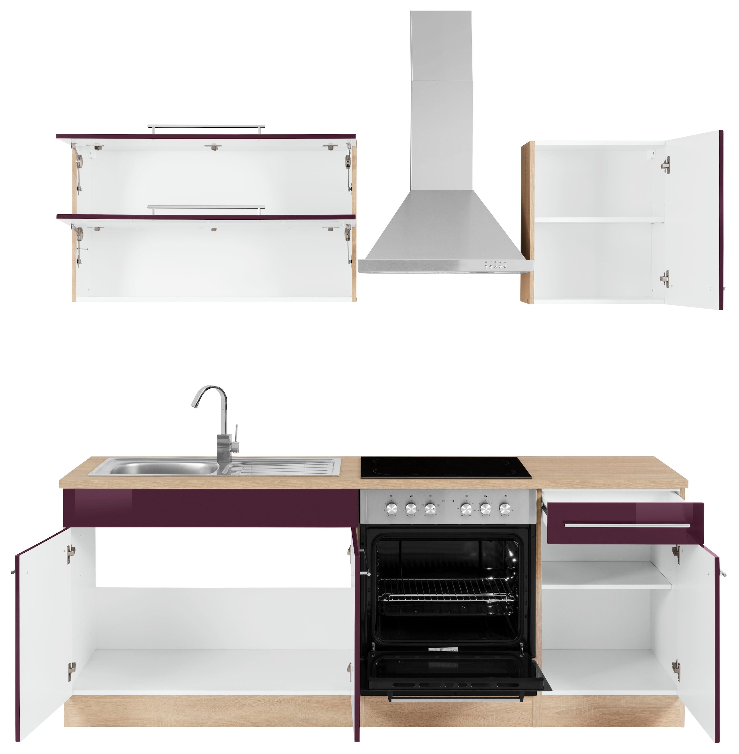 KOCHSTATION Küchenzeile »KS-Eton«, mit E-Geräten, Breite 210 cm
